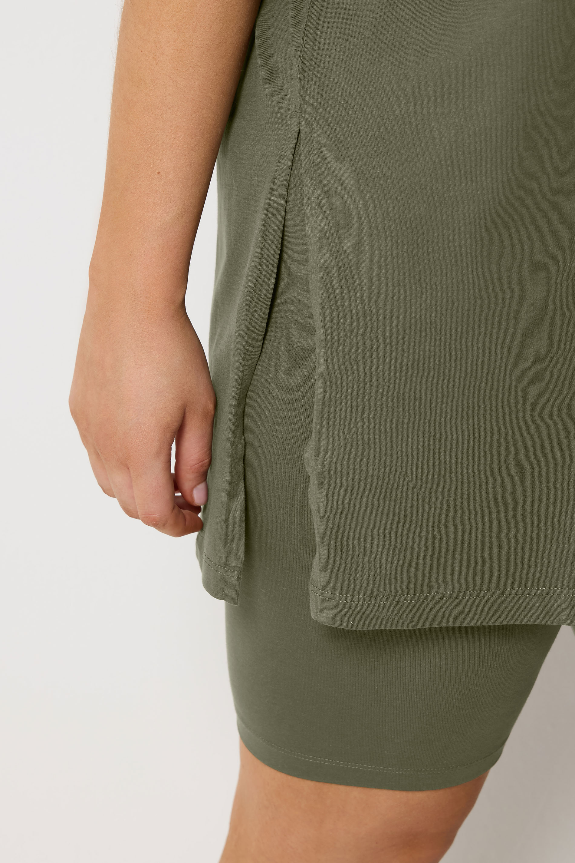 YOURS Plus Size Khaki Green Side Split Longline T-Shirt | Yours Clothing 5