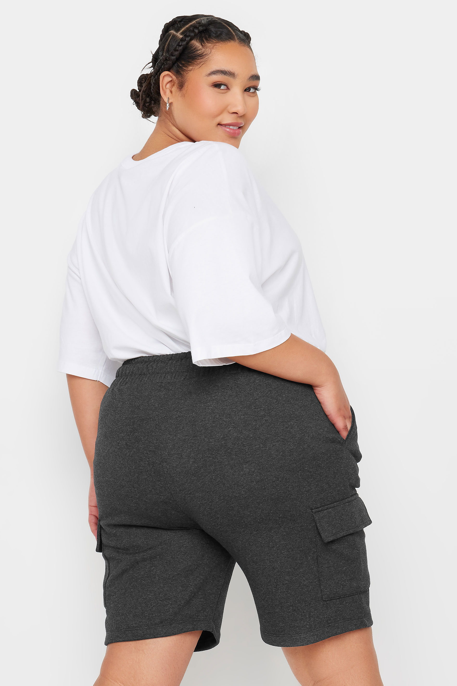 YOURS Plus Size Charcoal Grey Cargo Jogger Shorts | Yours Clothing 3
