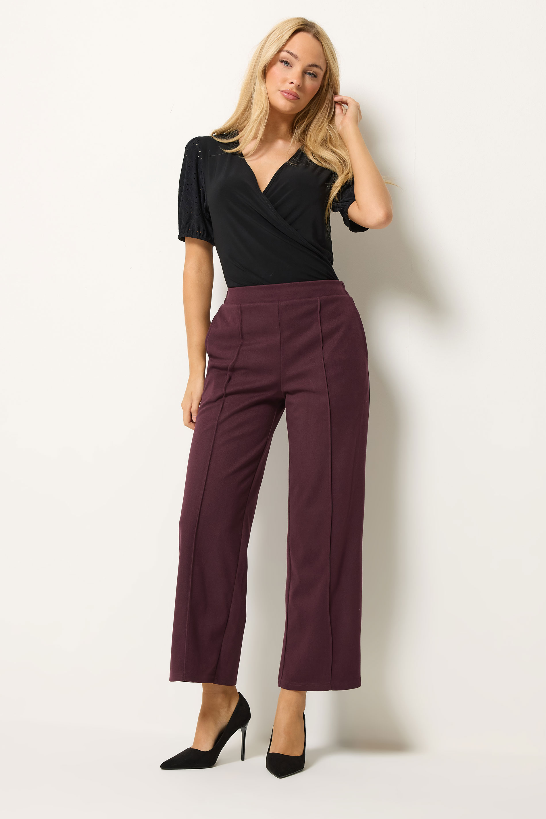 M&Co Berry Purple Pintuck Trousers | M&Co 3