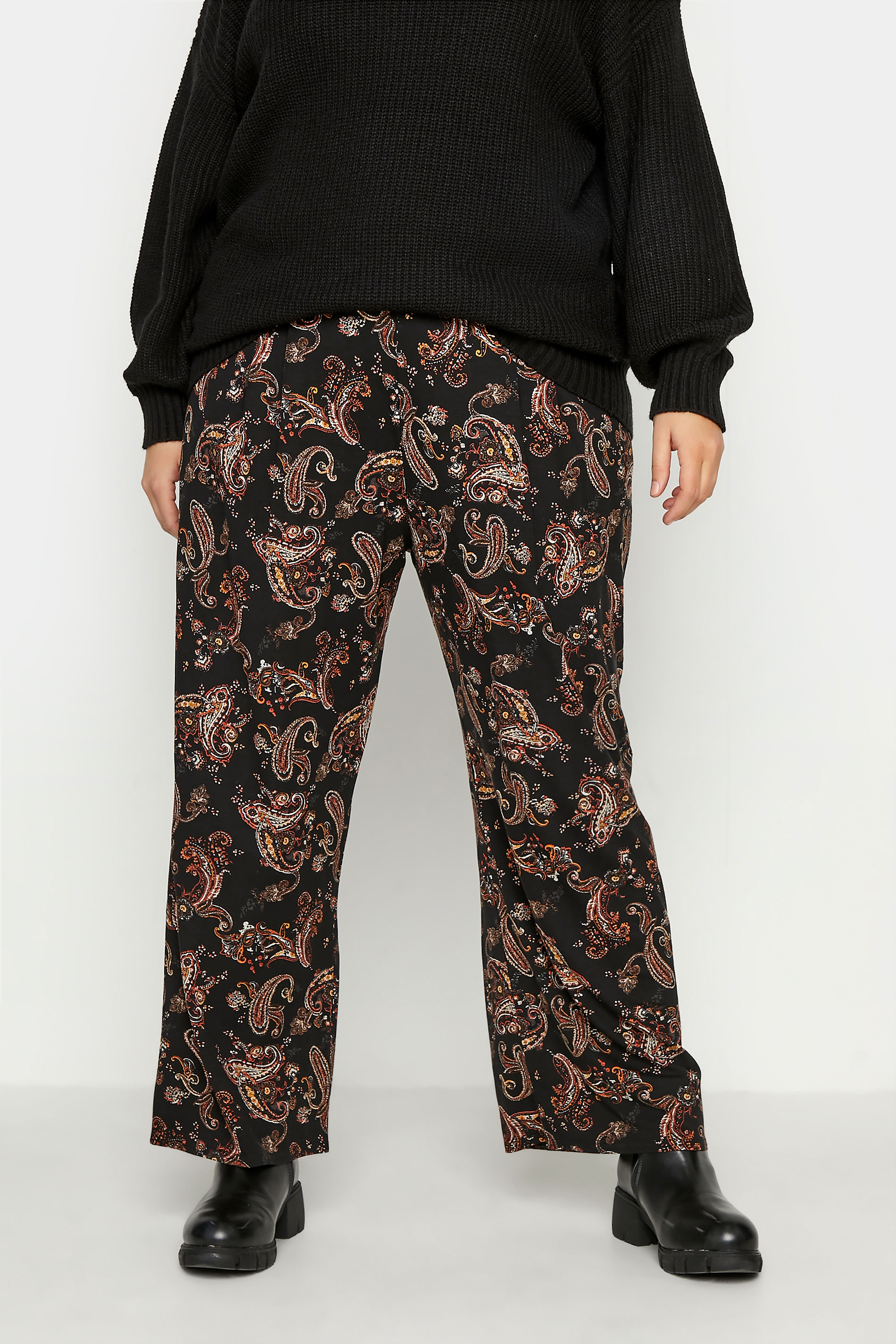 LIMITED COLLECTION Curve Black Paisley Print Pleated Wide Leg Trousers 1