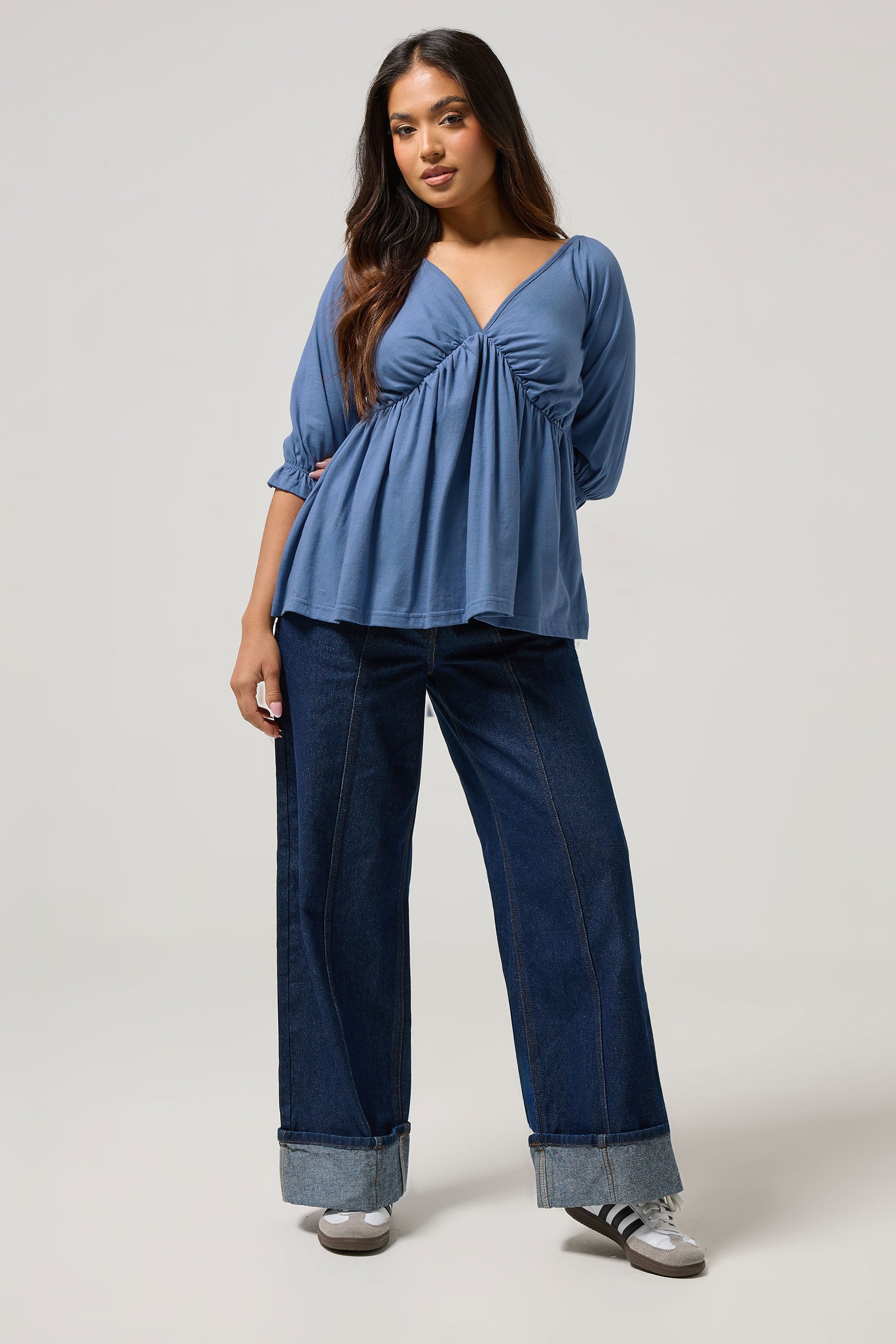 PixieGirl Petite Women's Blue Cotton Smock Top | PixieGirl 1