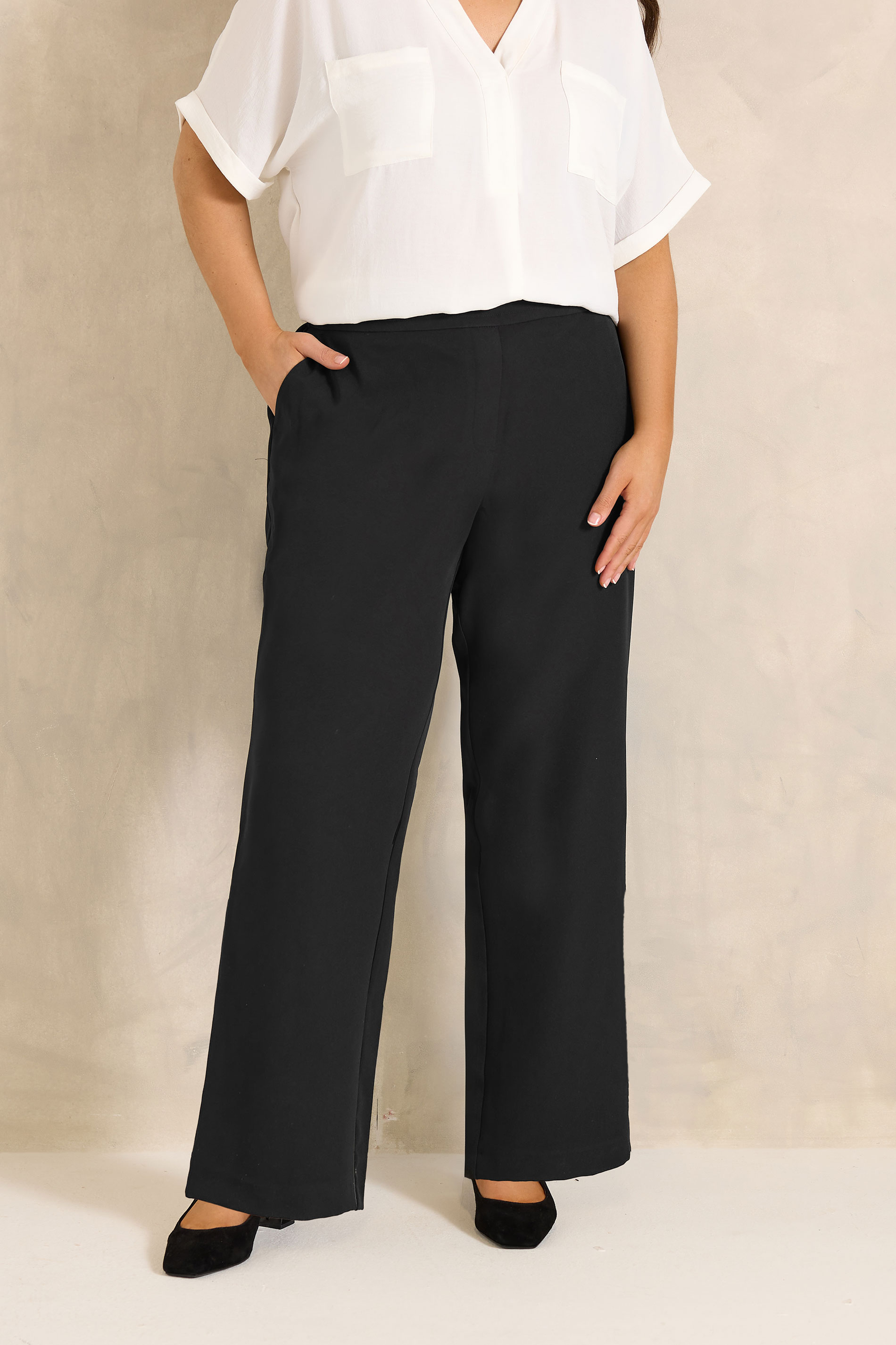 EVANS Plus Size Black Wide Leg Formal Trousers | Evans 1