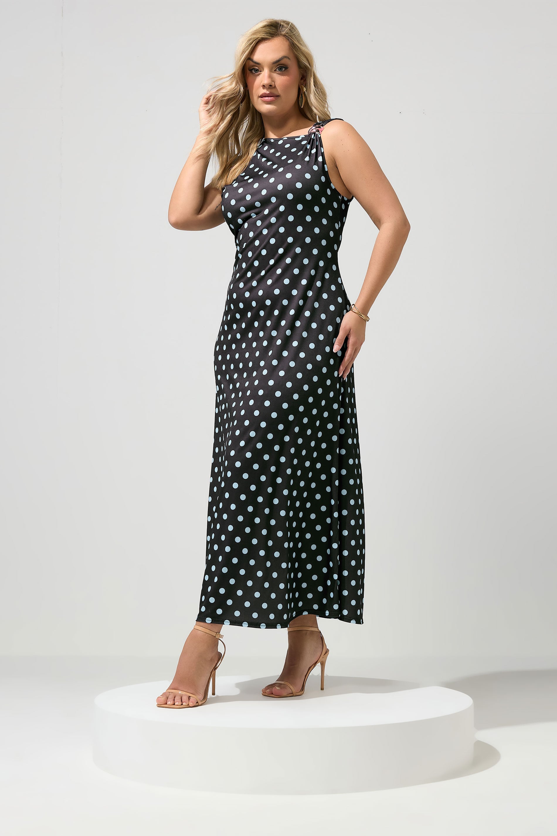 YOURS LONDON Plus Size Chocolate Brown Polka Dot Buckle Detail Dress | Yours Clothing 1