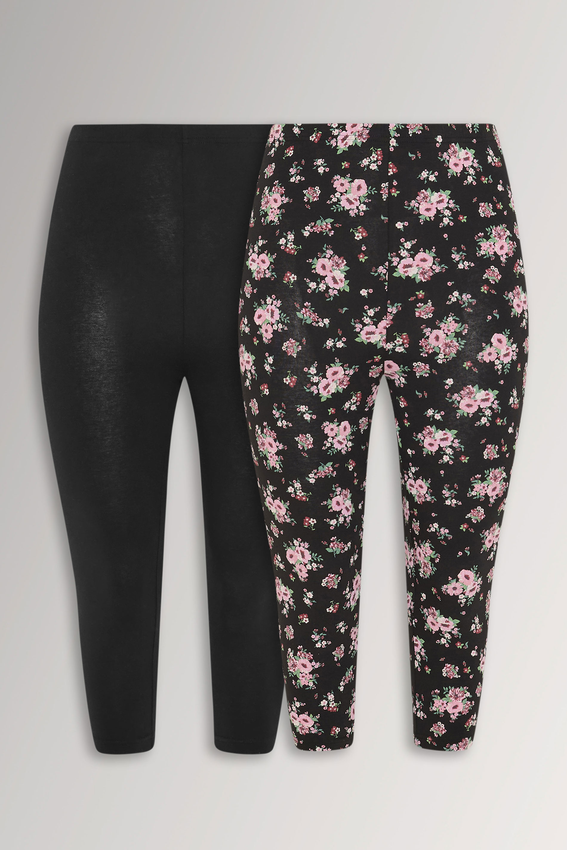 YOURSET 2 PACK Plus Size Black Floral Cropped Leggings | Yours Clothing 3
