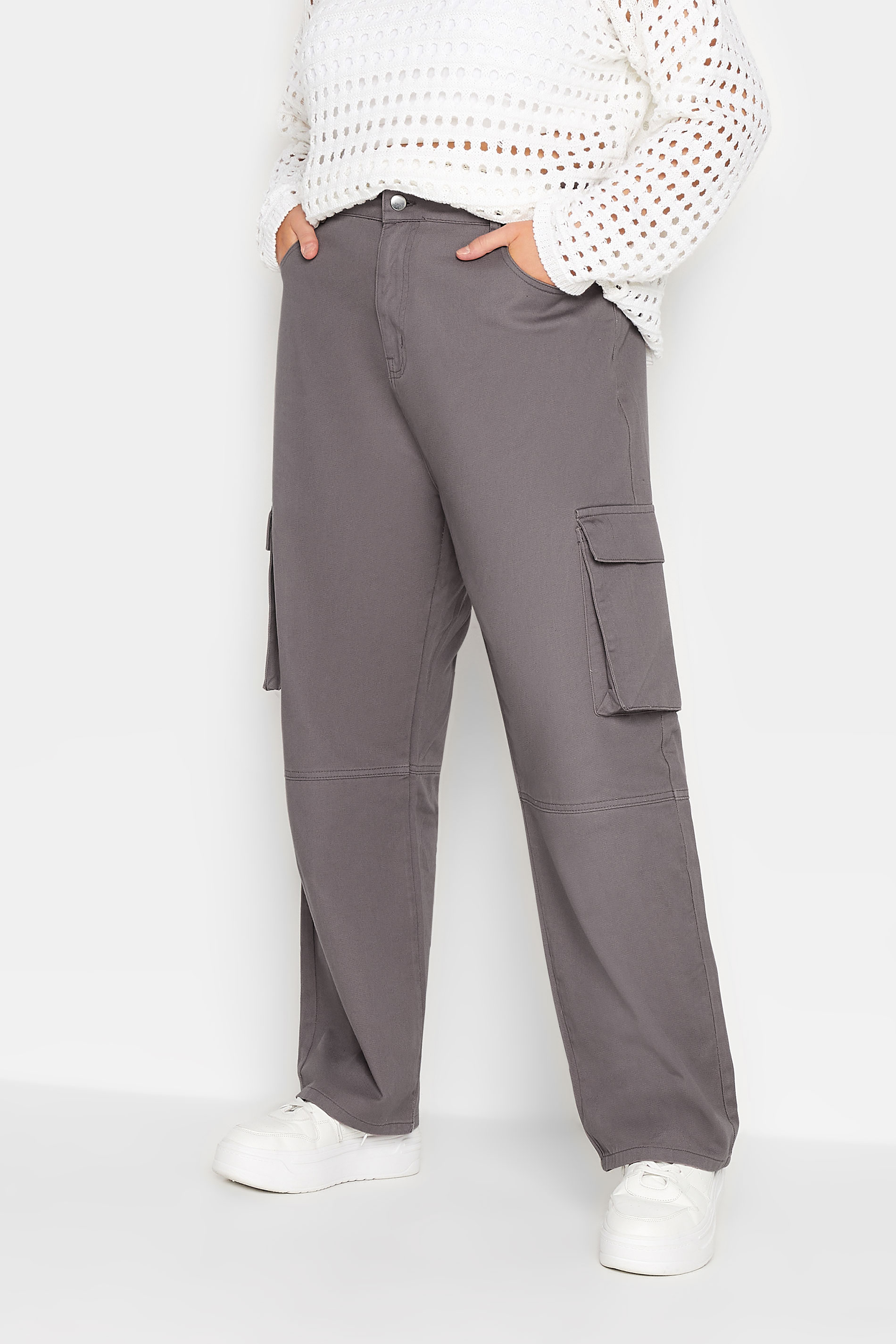 YOURS Plus Size Grey Cargo Trousers | Yours Clothing 1