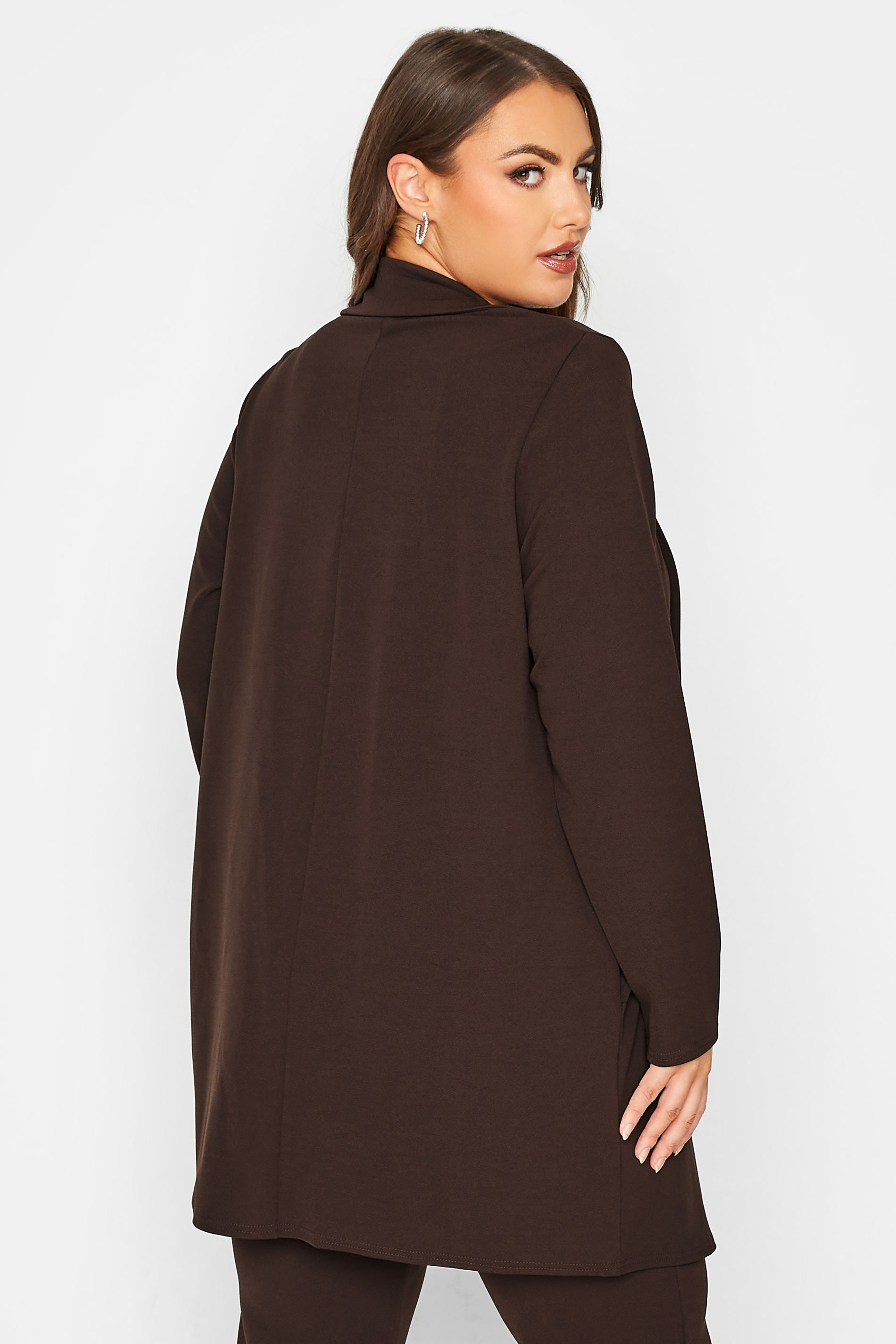 LIMITED COLLECTION Plus Size Chocolate Brown Longline Blazer | Yours Clothing 3