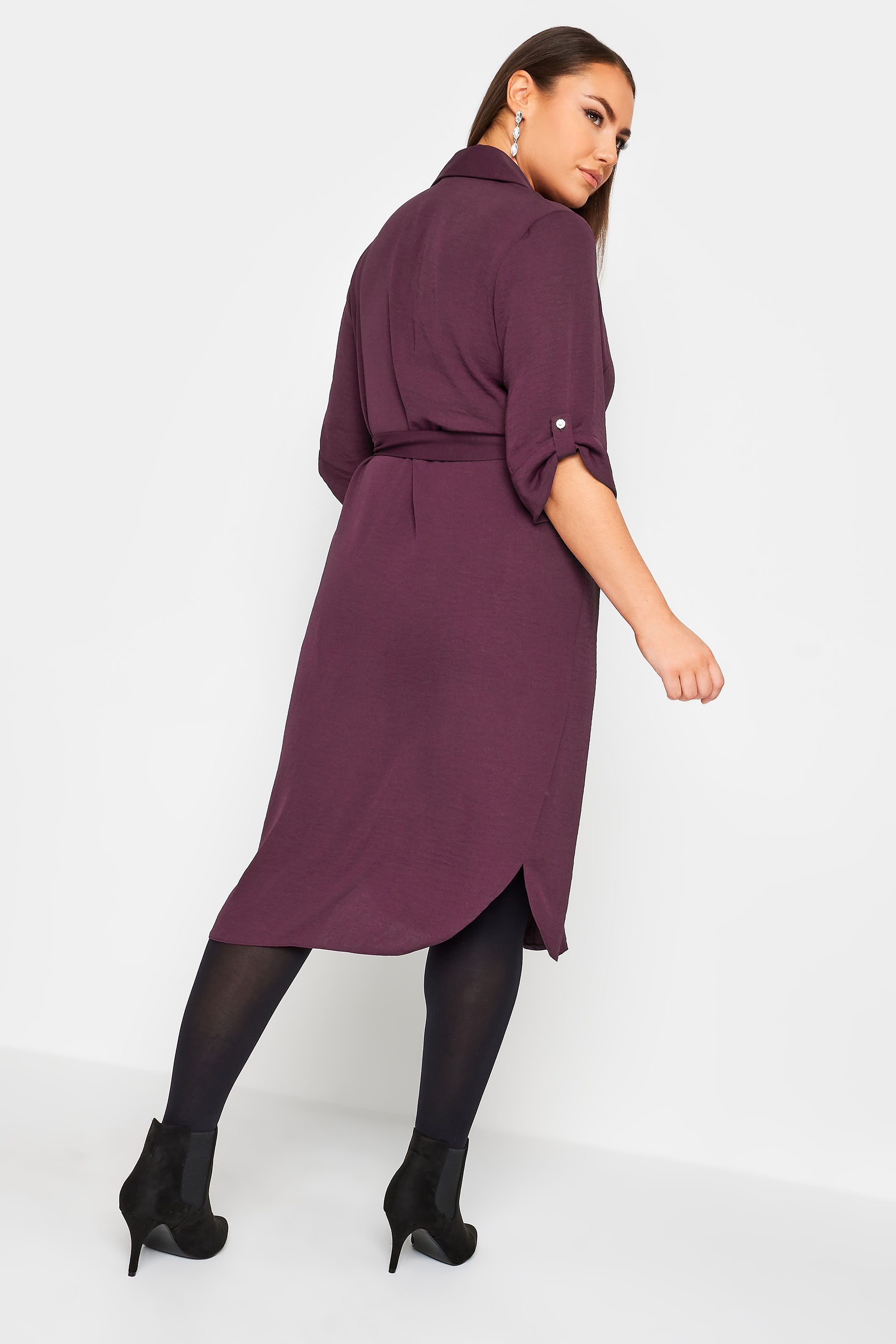 YOURS Plus Size Berry Purple Midi Shirt Dress | Yours Clothing 3