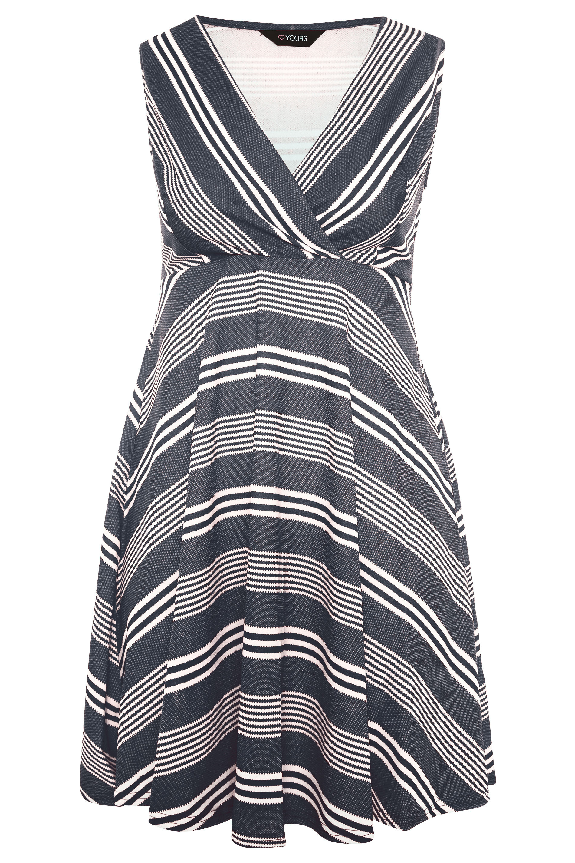 Robes Grande Taille Grande taille  Robes Patineuses | Curve Navy Blue Stripe Print Wrap Skater Dress - ZY24333