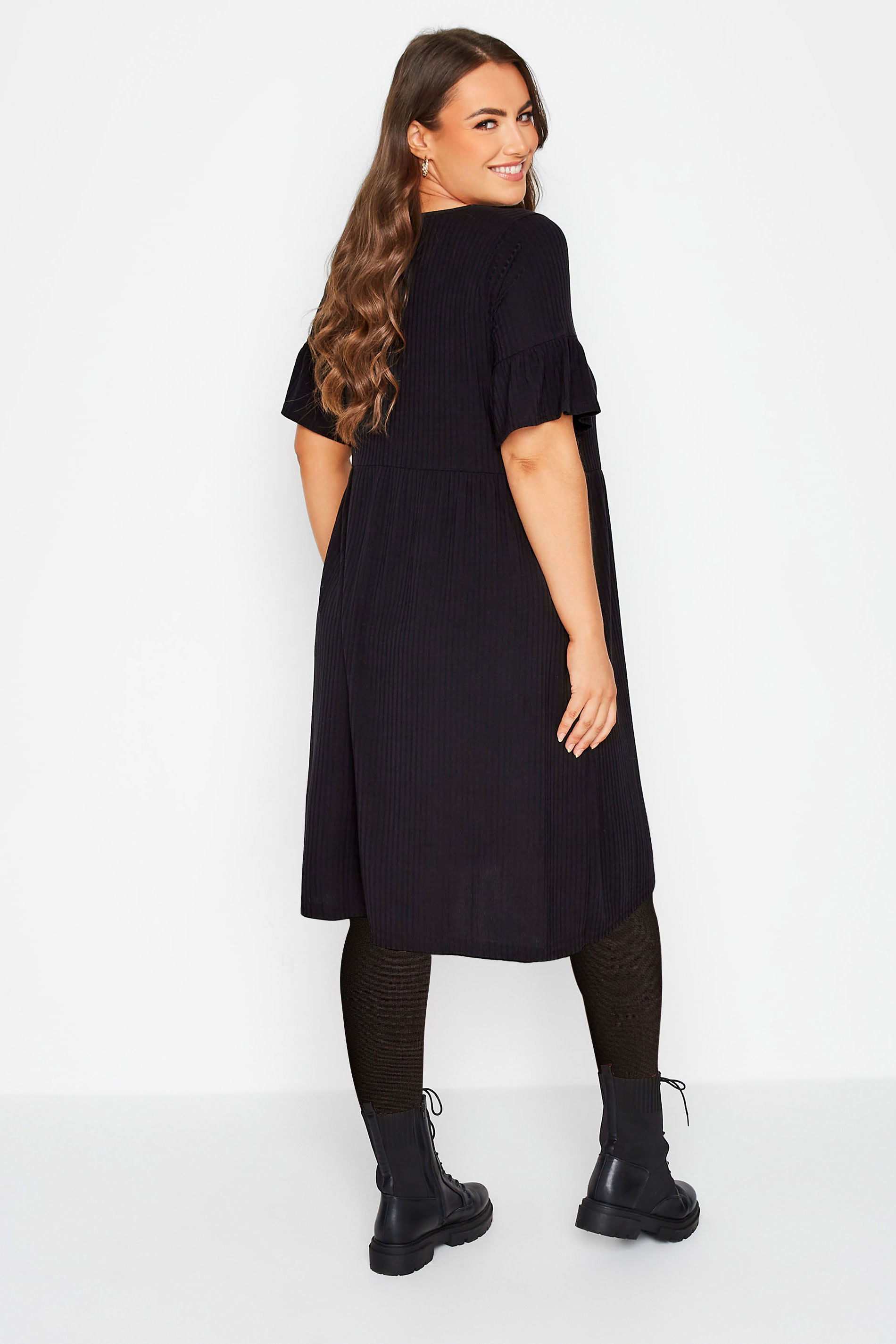Plus Size Black Ribbed Smock Dress | Yours Clothing 3