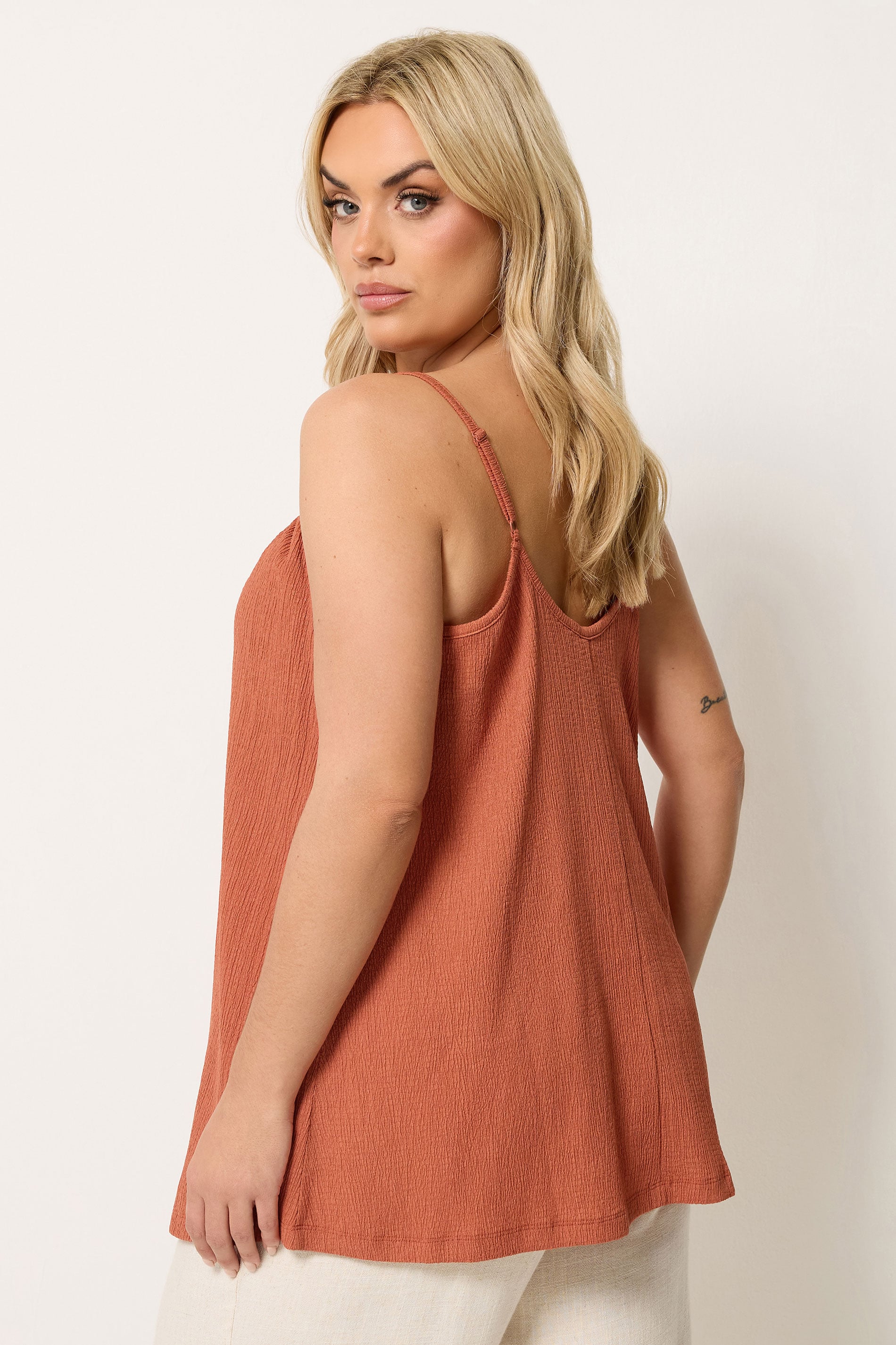 YOURS Plus Size Orange Crinkle Cami Vest Top | Yours Clothing 2