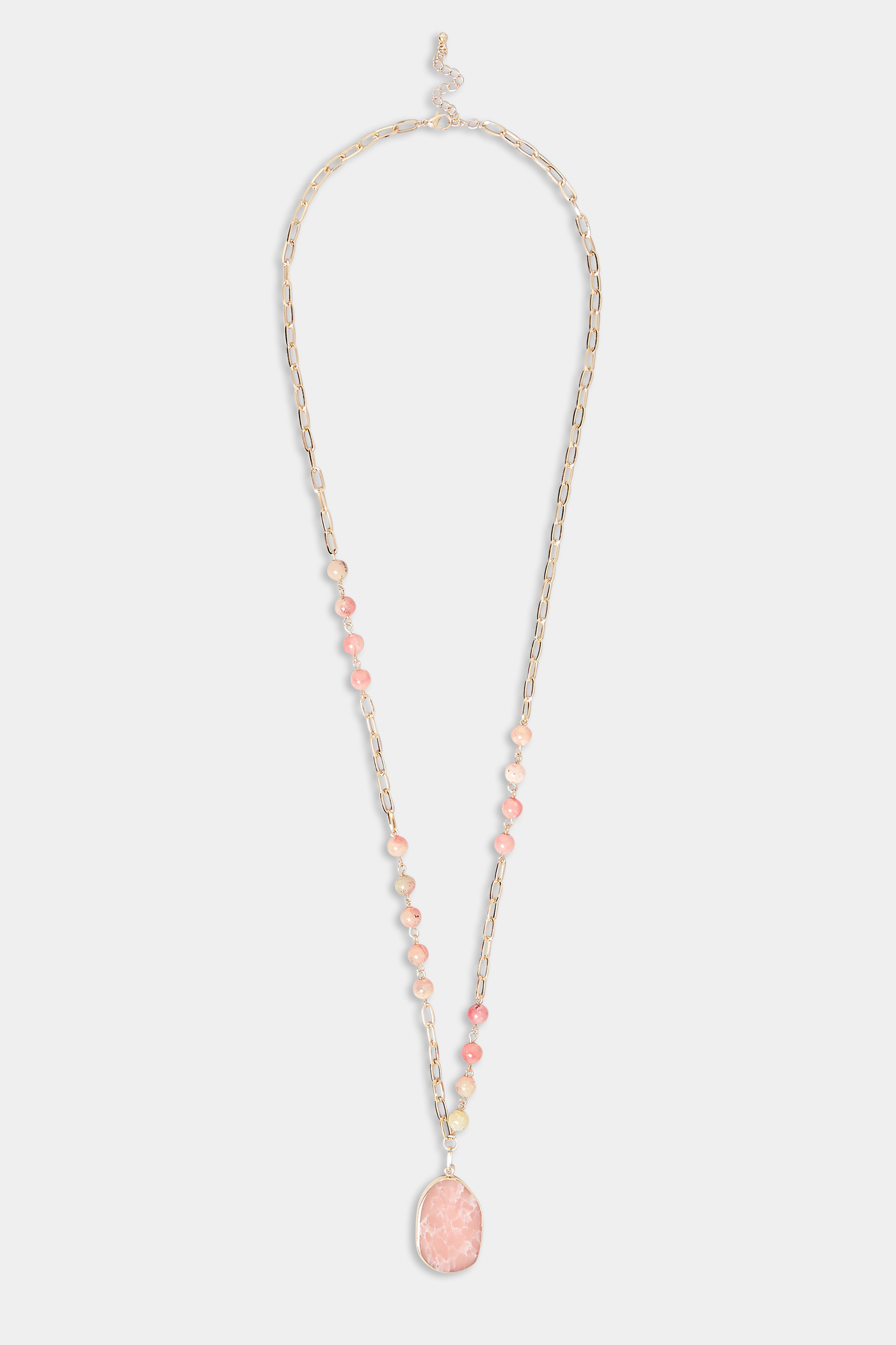 Gold & Pink Crystal Pendant Beaded Long Necklace | Yours Clothing 2