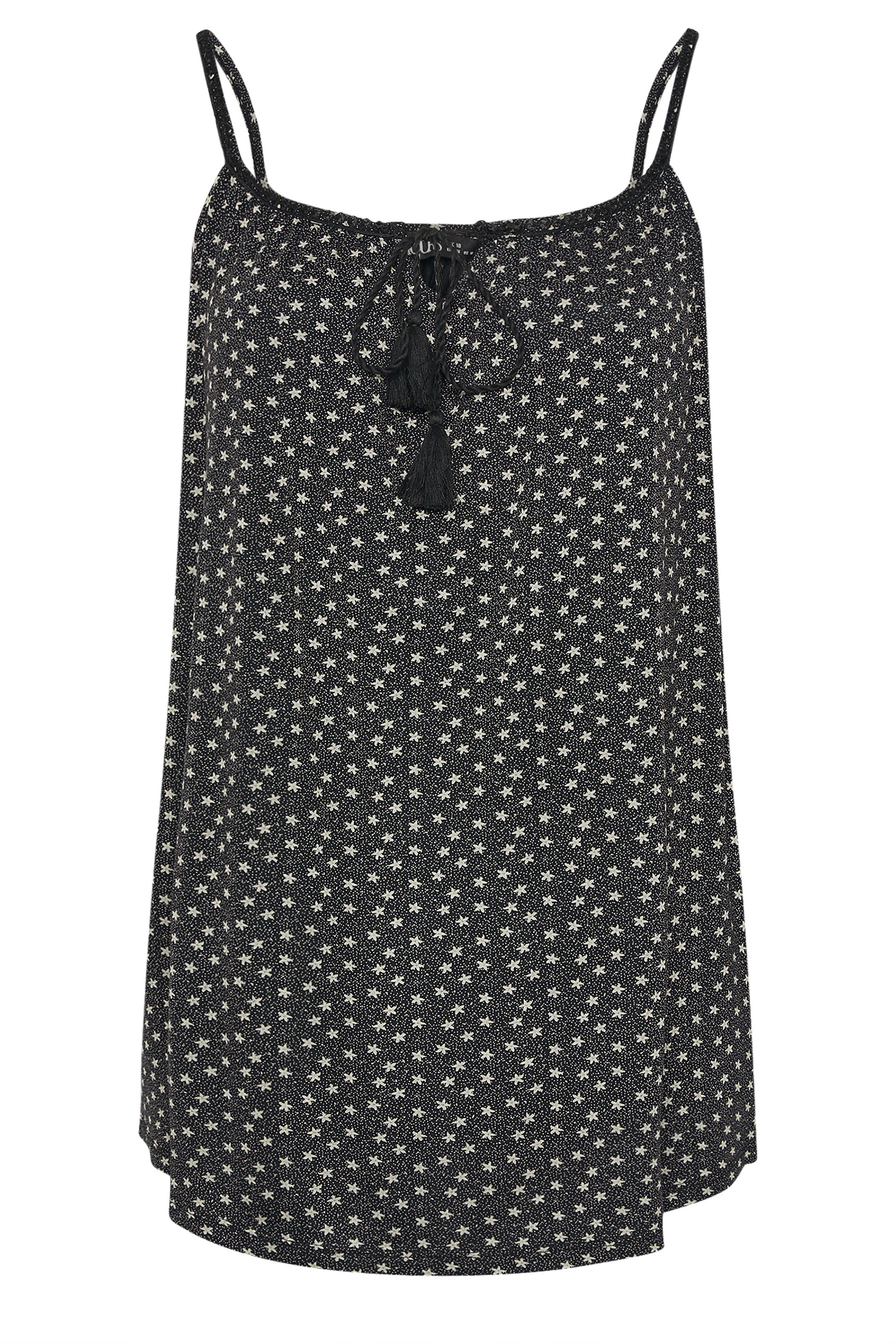 YOURS Plus Size Black Ditsy Floral Tassel Cami Vest Top | Yours Clothing 5