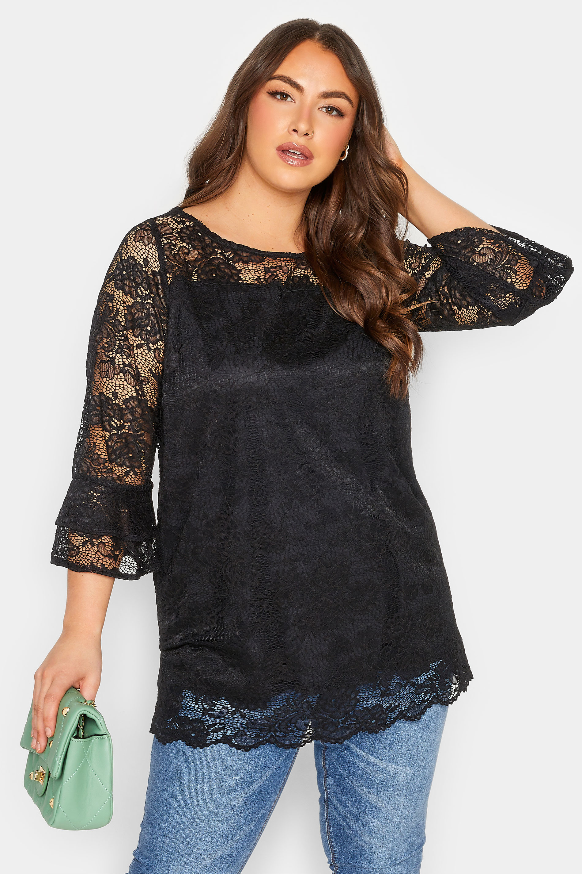 YOURS Plus Size Black Bell Sleeve Blouse | Yours