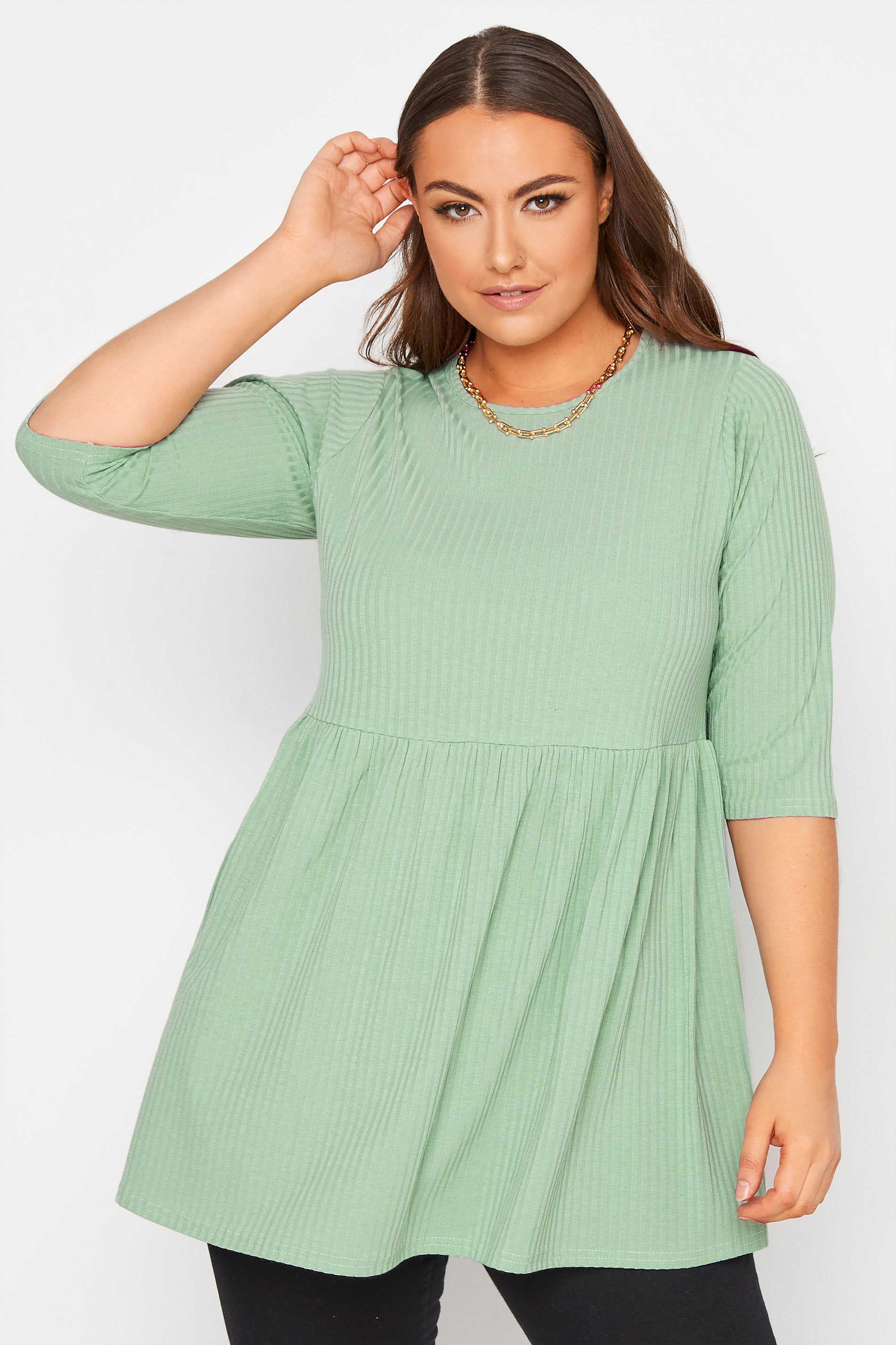 LIMITED COLLECTION Curve Sage Green Ribbed Smock Top 1