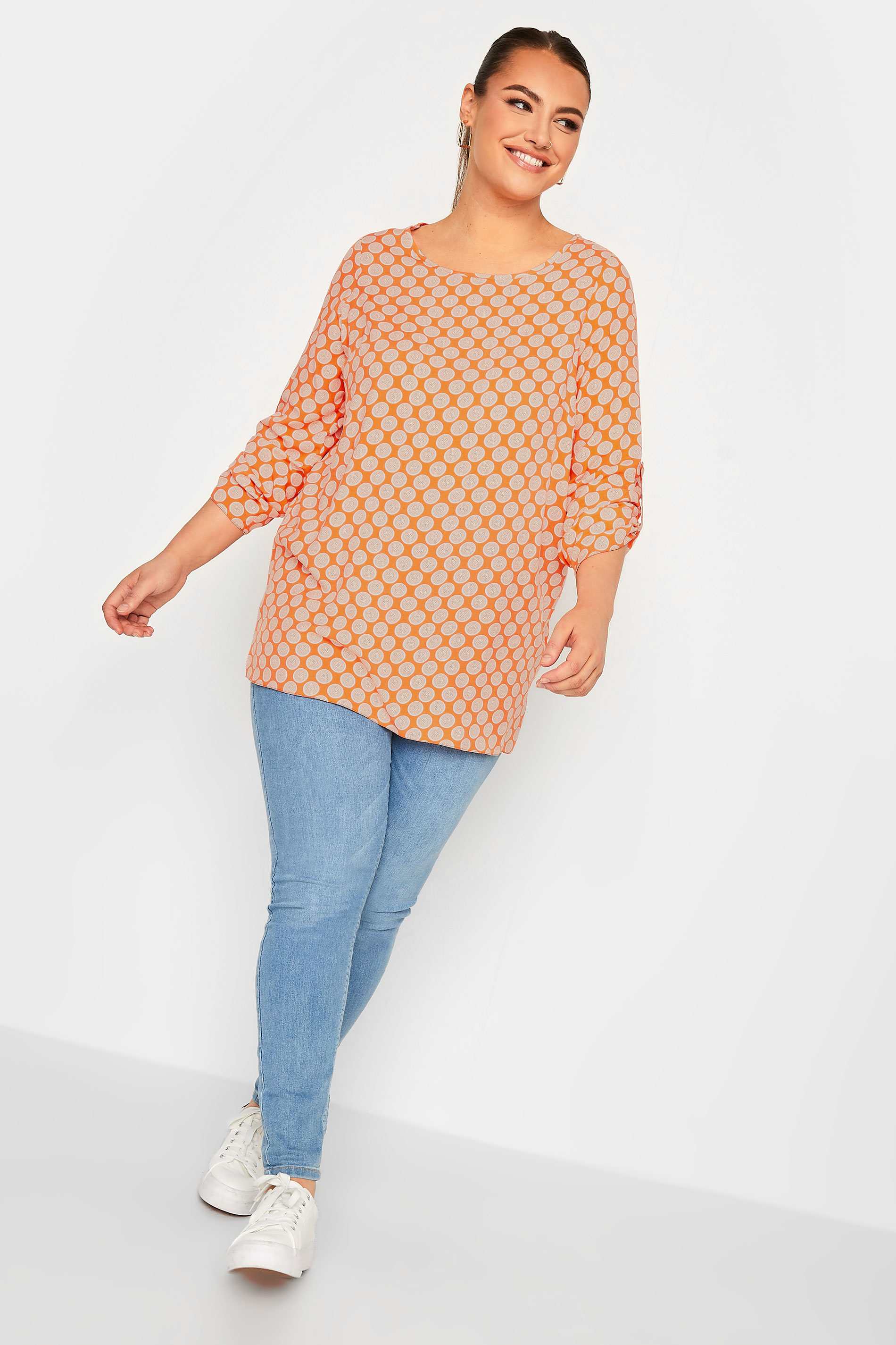 YOURS Plus Size Orange Abstract Spot Print Blouse | Yours Clothing  2