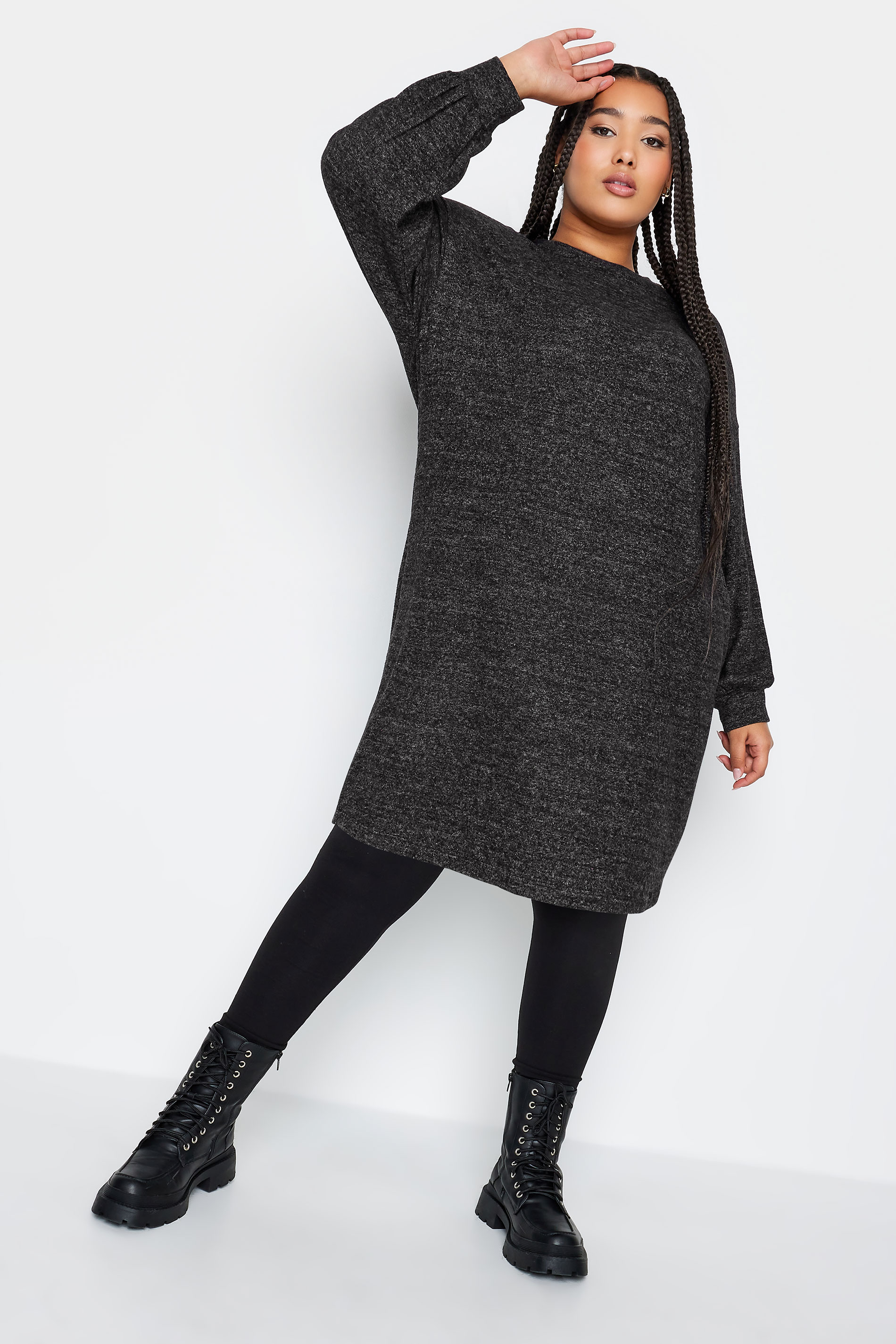 YOURS Plus Size Dark Grey Soft Touch Midi Dress | Yours Clothing 1