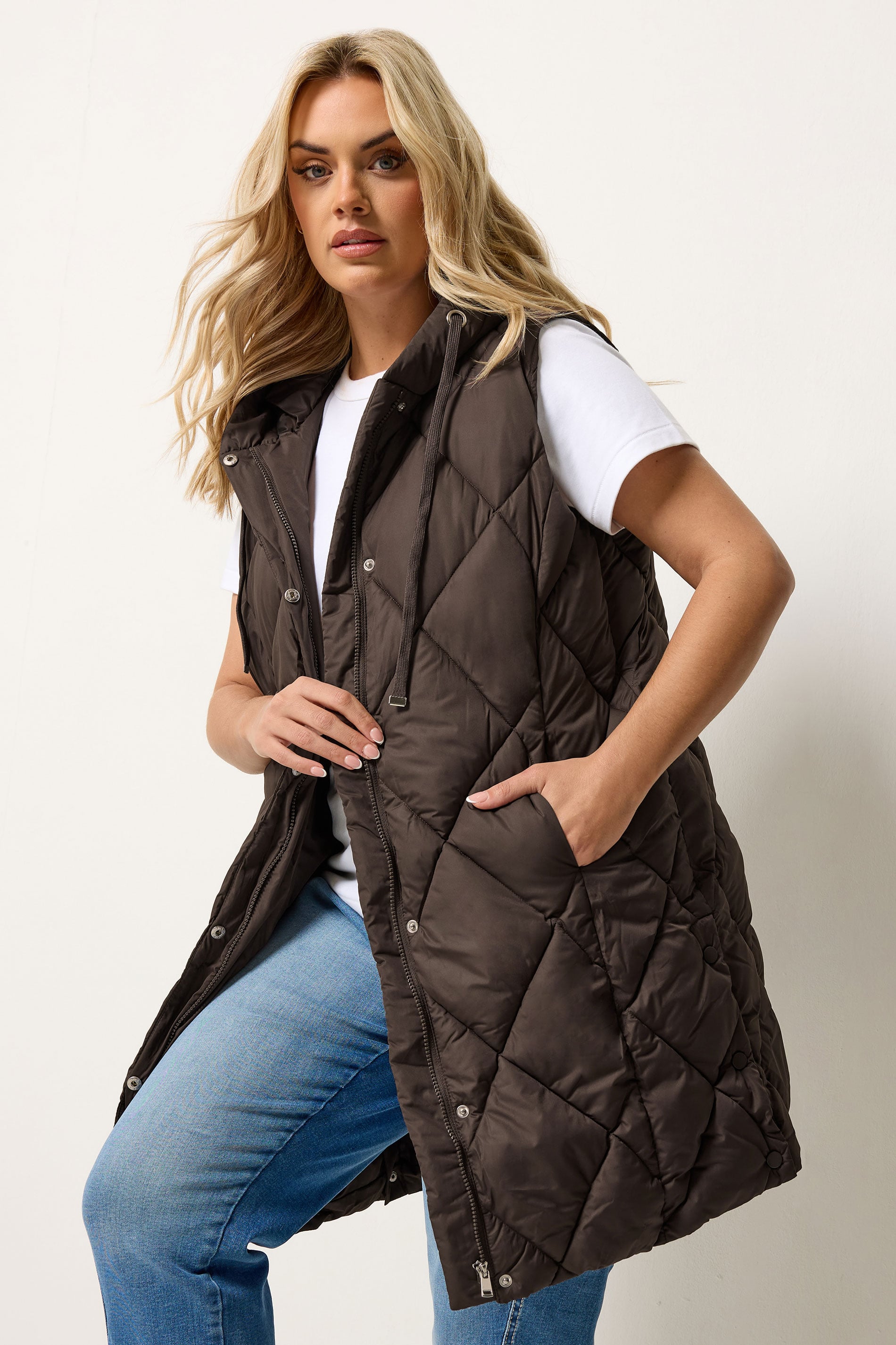 YOURS Plus Size Chocolate Brown Midi Gilet | Yours Clothing 3