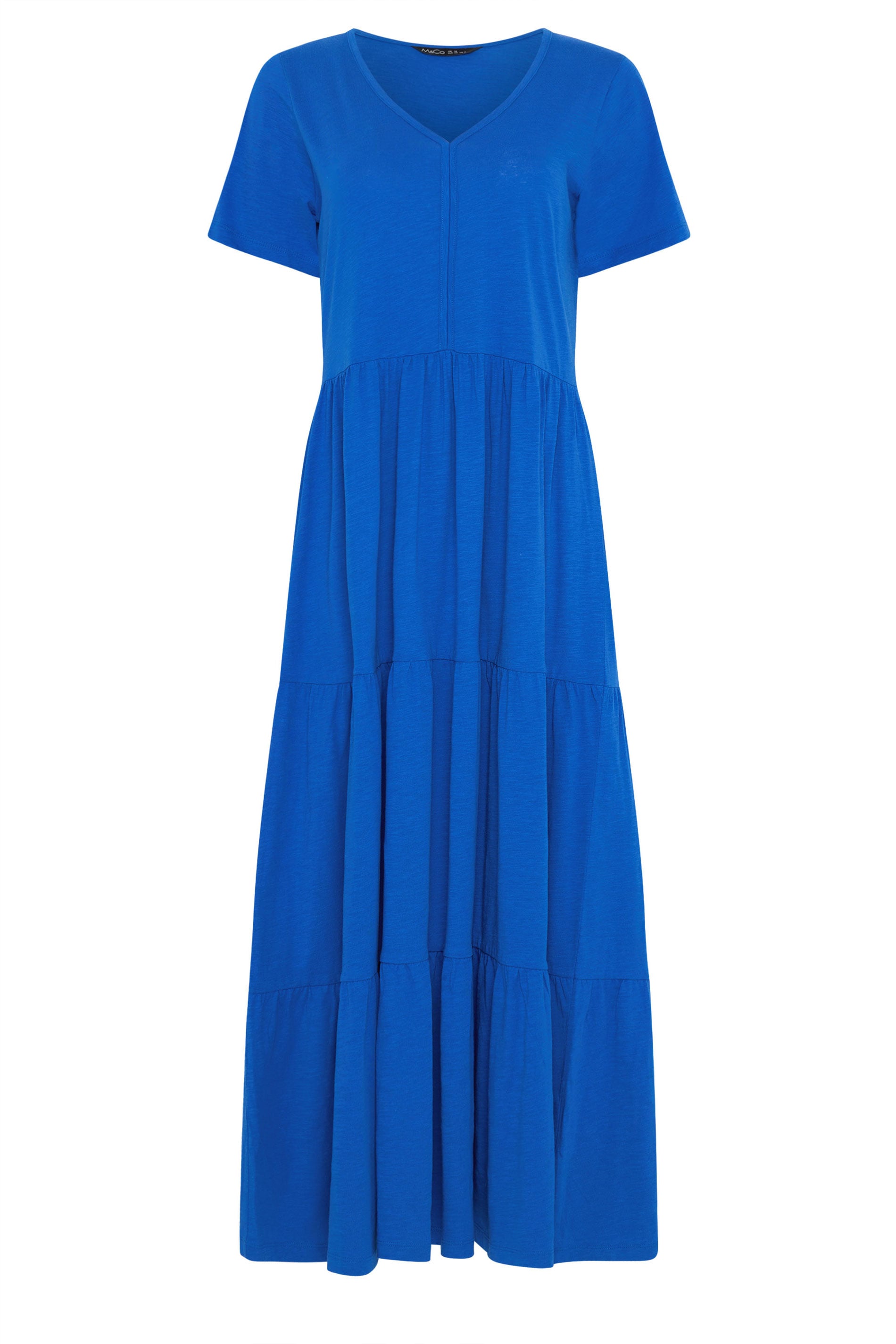 M&Co Blue Notch Neck Tiered Cotton Maxi Dress | M&Co 5