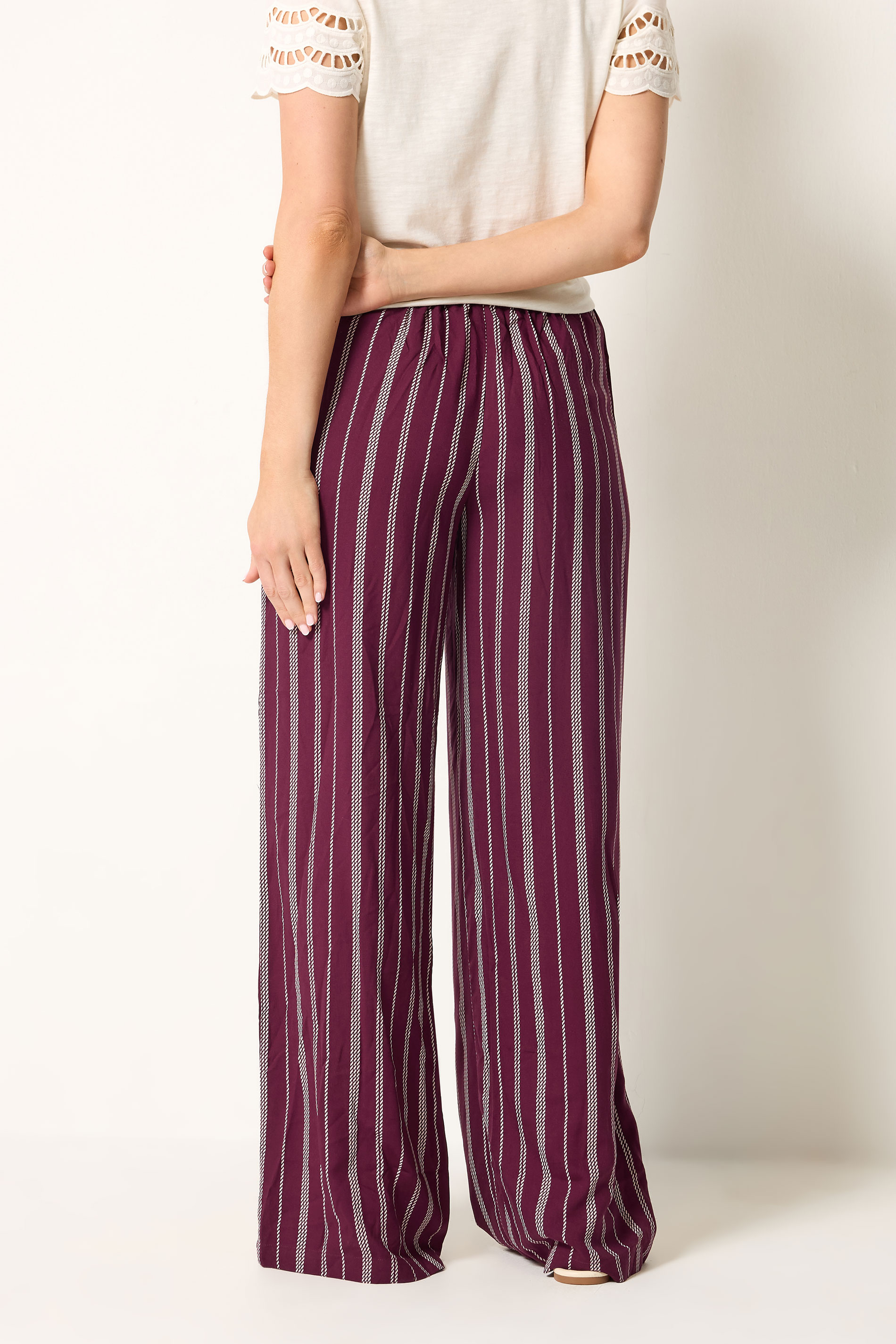 LTS Tall Women's Burgundy Red Rope Stripe Wide Leg Trousers | Long Tall Sally 2