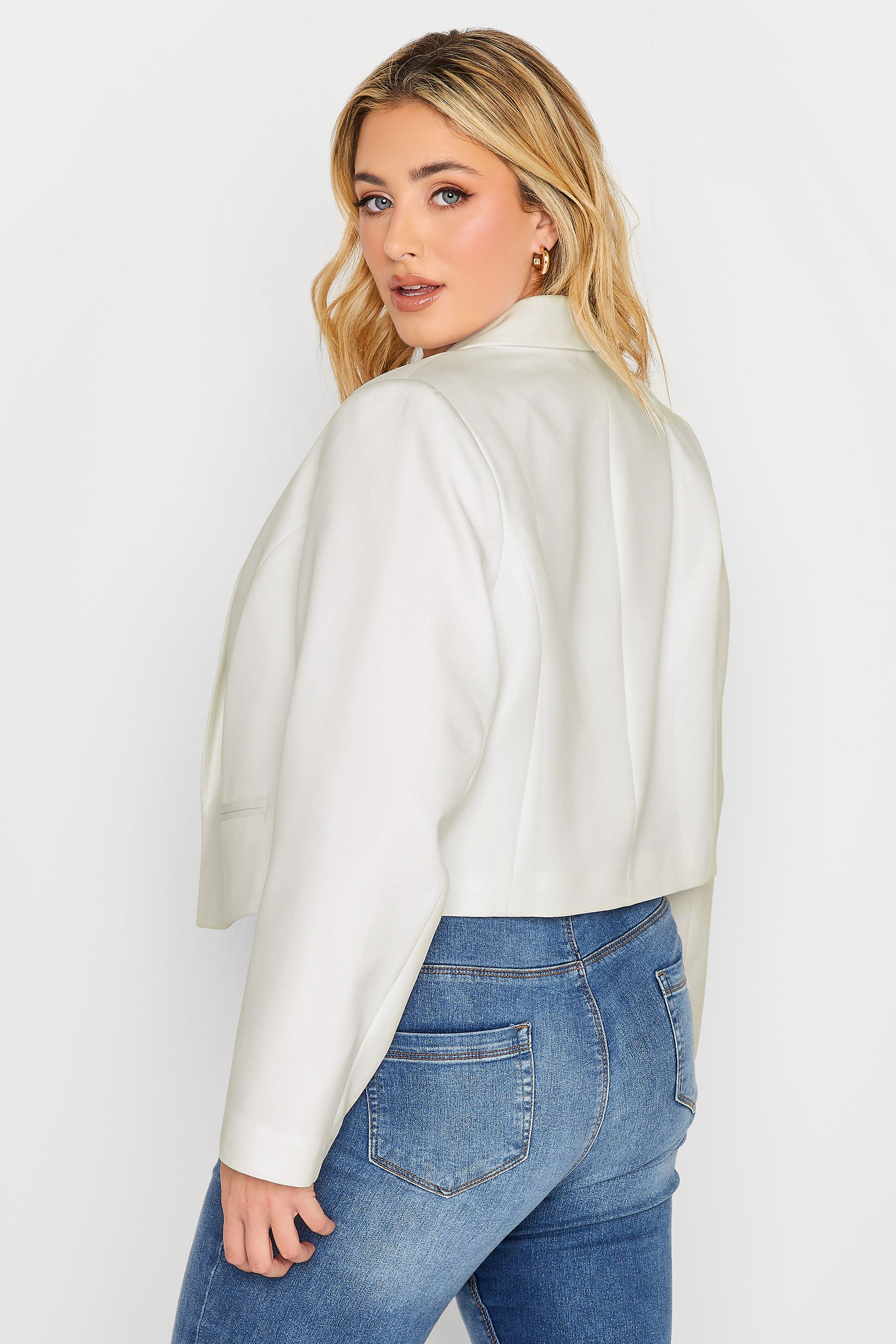 YOURS Plus Size White Cropped Blazer | Yours Clothing 3