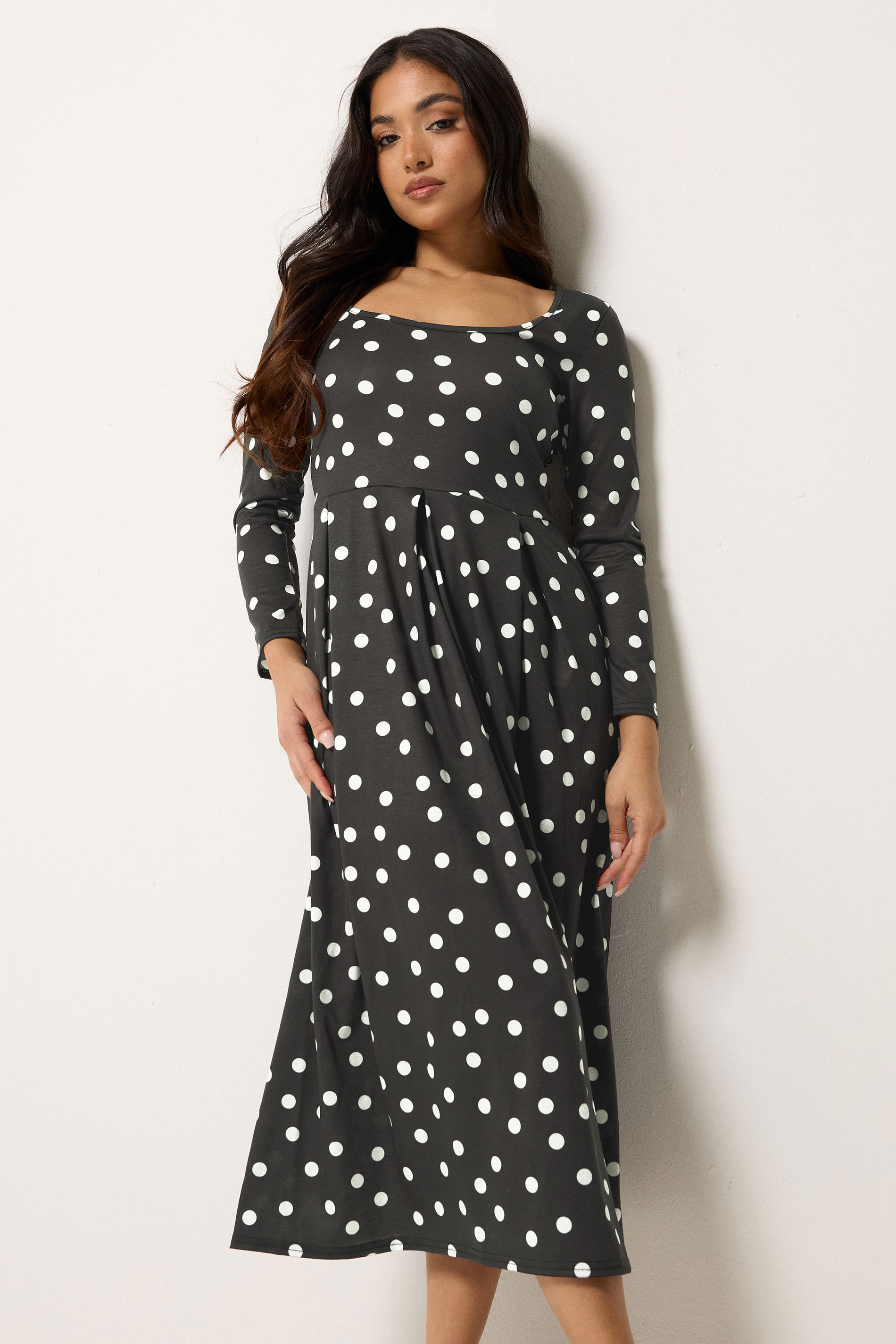 PixieGirl Petite Black Polka Dot Midi Dress | PixieGirl  3