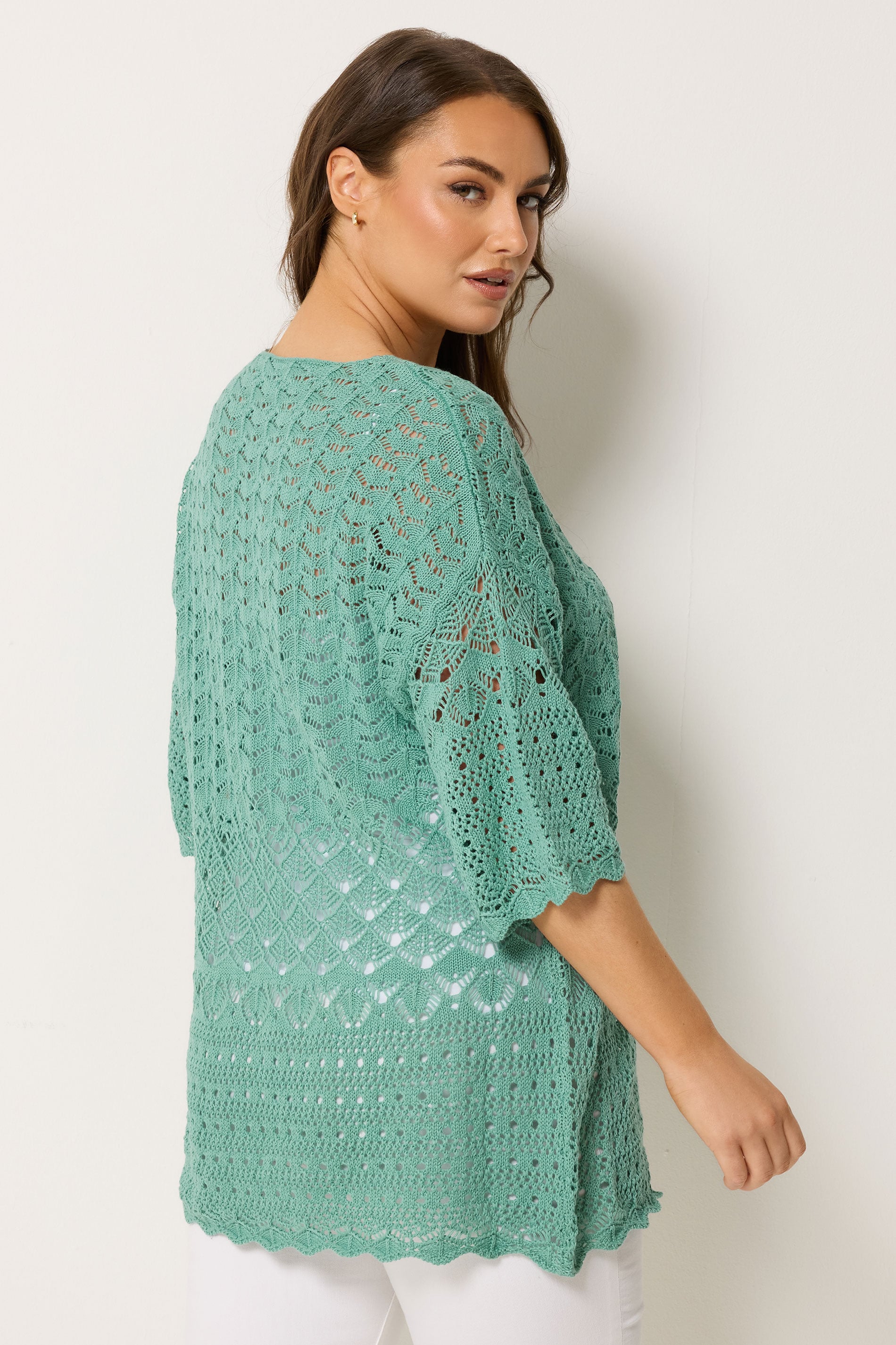 YOURS Plus Size Blue Crochet Tunic Top | Yours Clothing 2