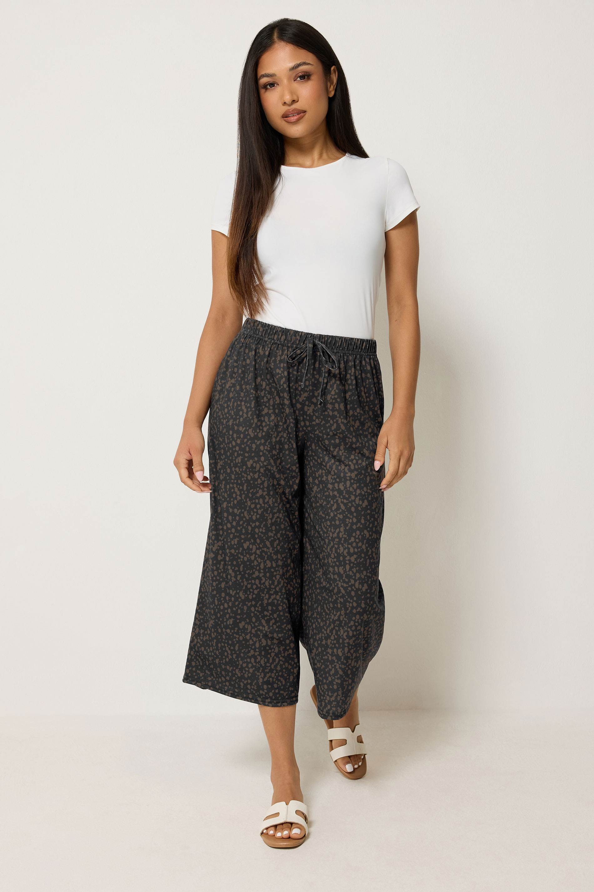 M&Co Petite Brown Animal Print Wide Leg Culottes | M&Co 1