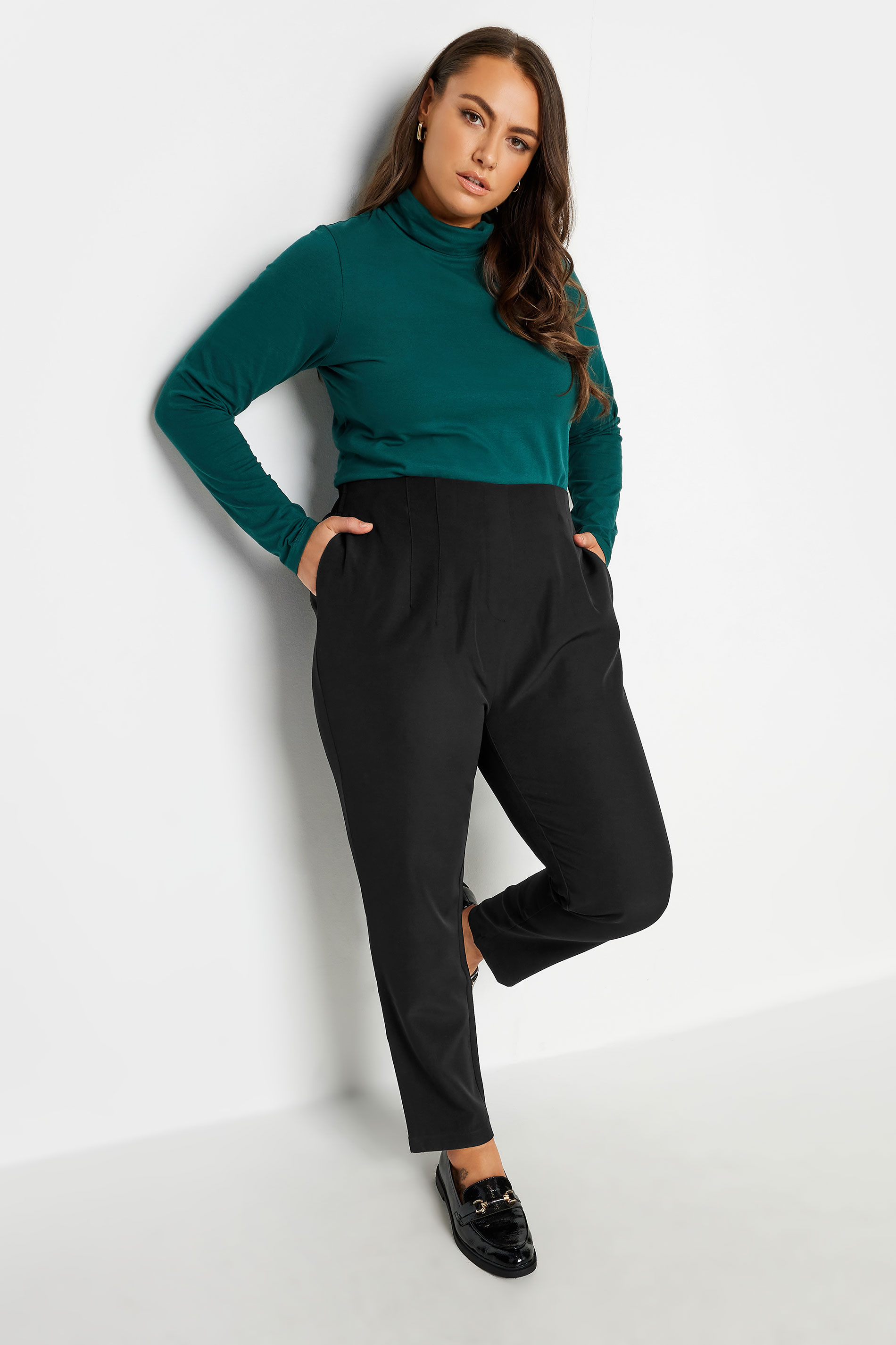 YOURS Plus Size Black Darted Waist Tapered Trousers | Yours Clothing 2