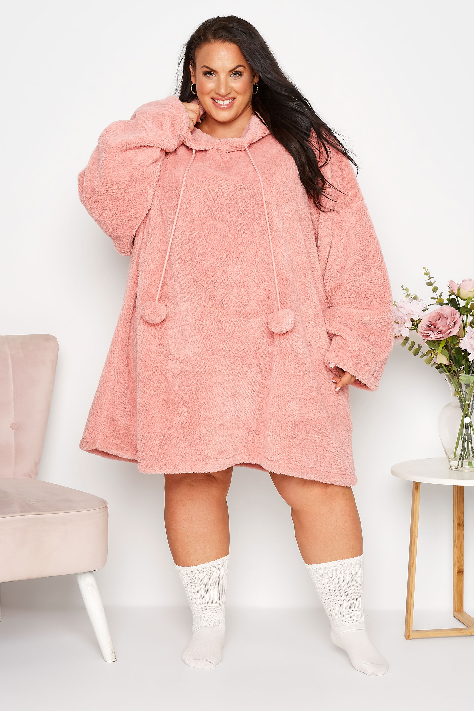Plus Size Pink Snuggle Hoodie | Yours Clothing 1
