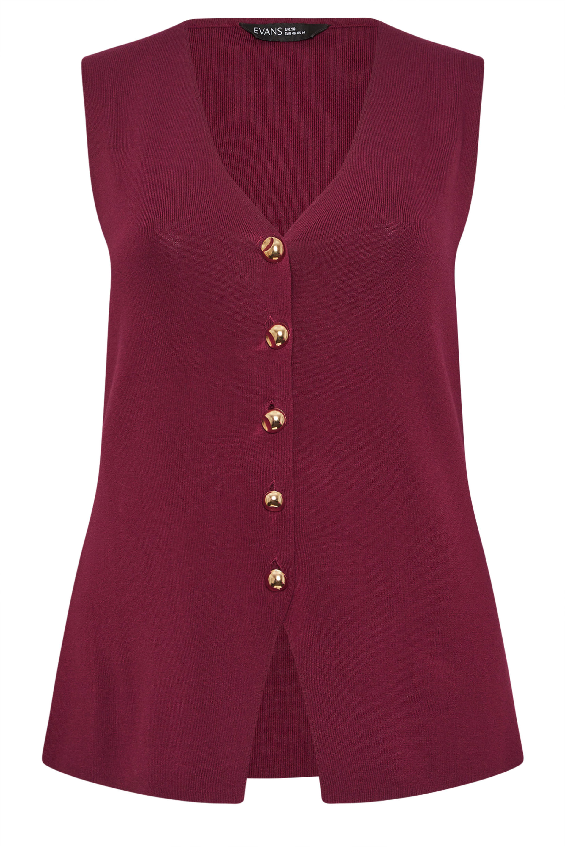EVANS Plus Size Berry Red Knitted Waistcoat 6