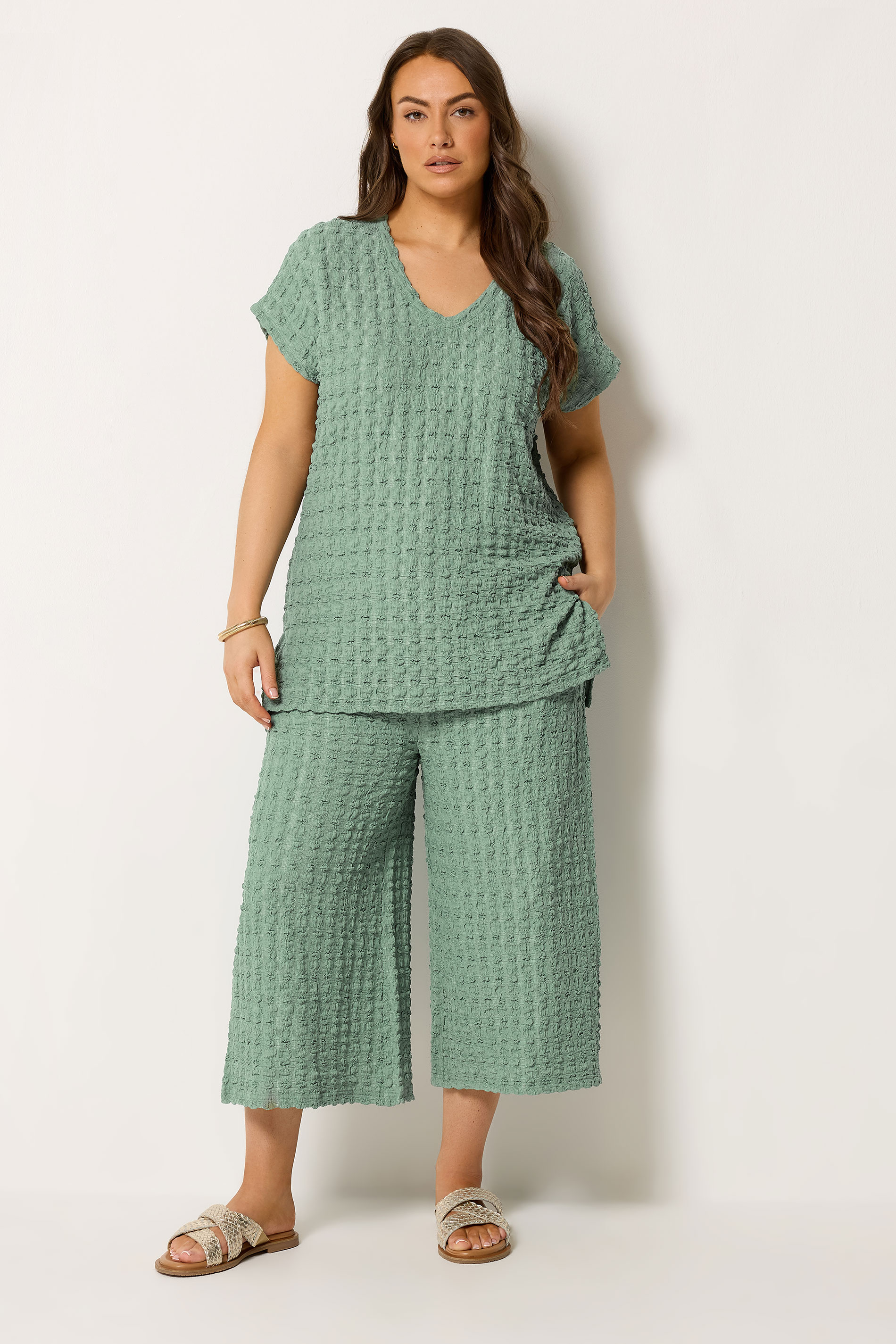 YOURS Plus Size Sage Green Bubble Textured T-Shirt | Yours Clothing 1