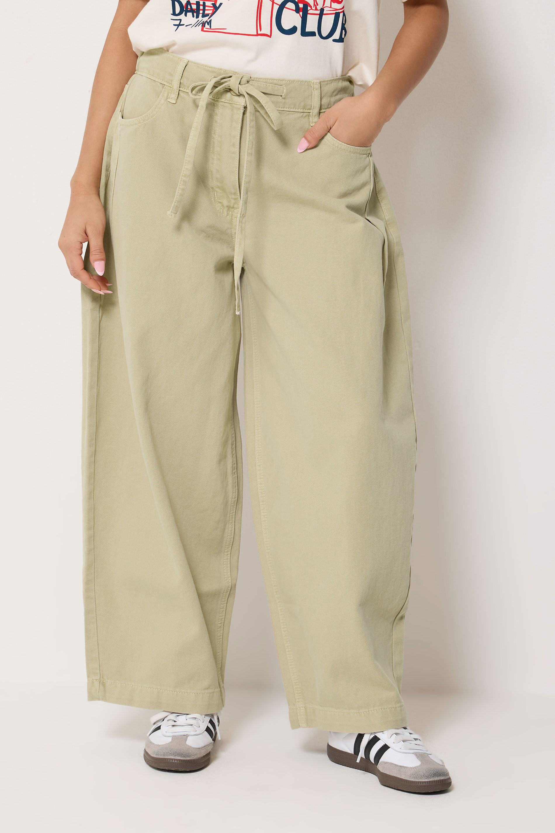 PixieGirl Petite Women's Sage Green Tie Waist Wide Leg Jeans | PixieGirl  1