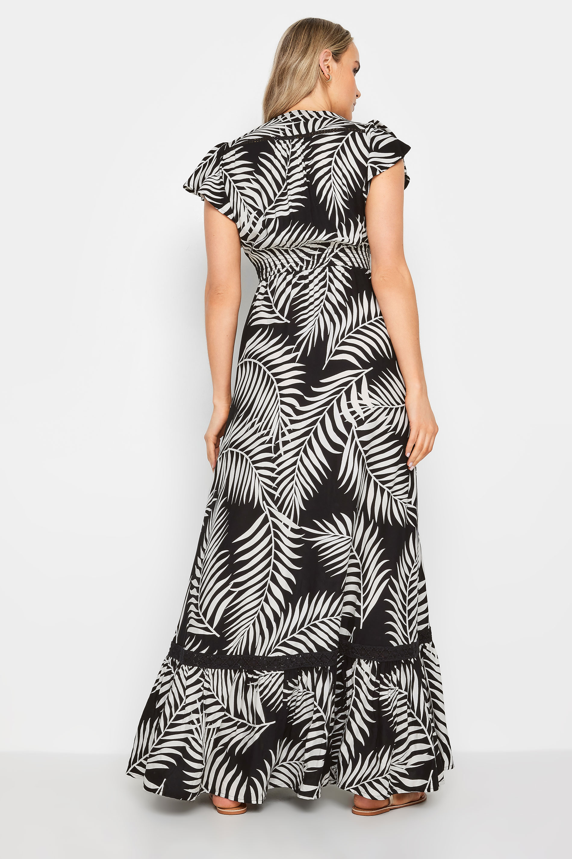 LTS Tall Womens Black & White Tropical Print Front Split Maxi Dress | Long Tall Sally 3