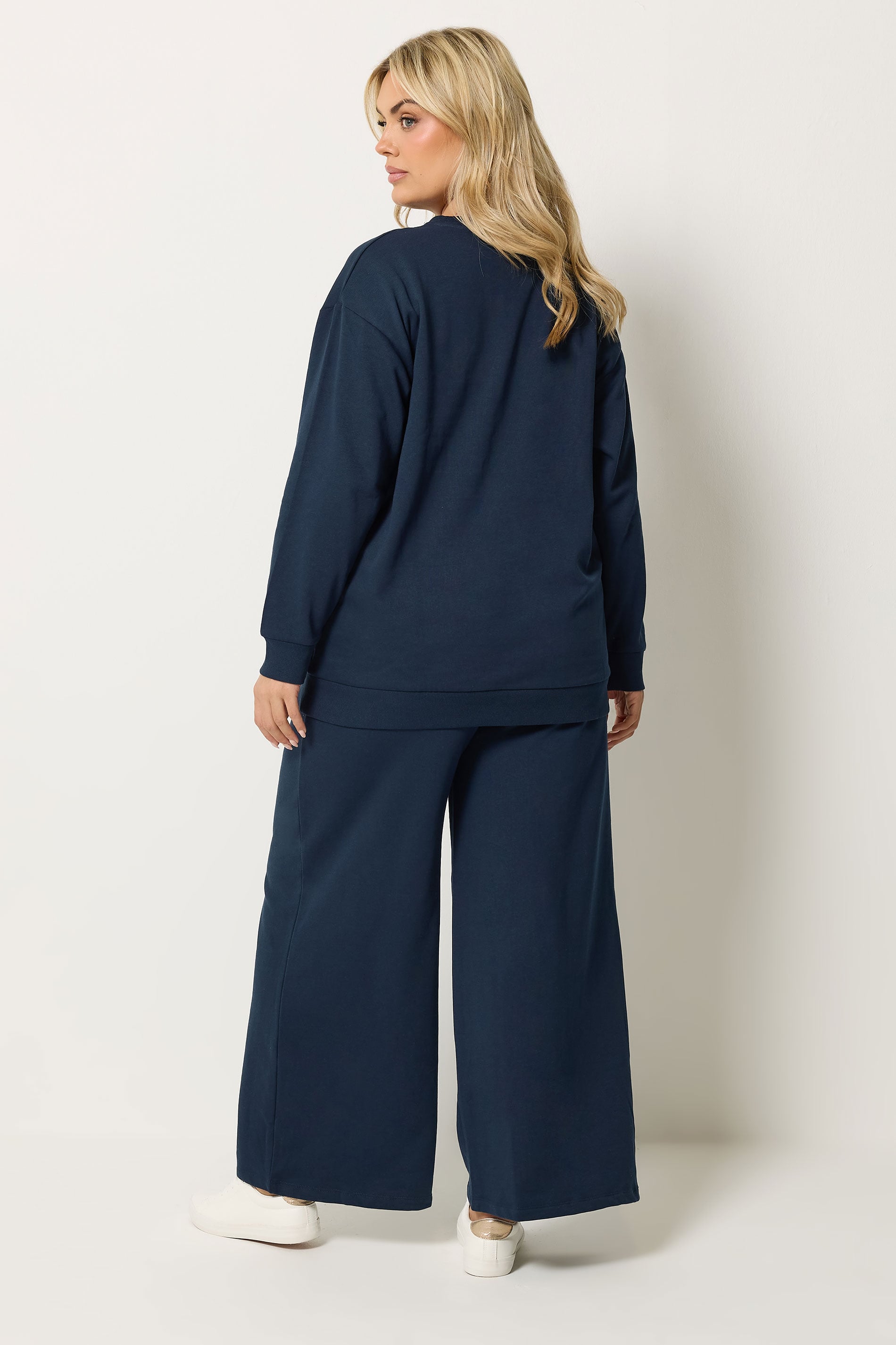 YOURS Plus Size Navy Blue Sweatshirt Jogger & T-Shirt Set | Yours Clothing 5