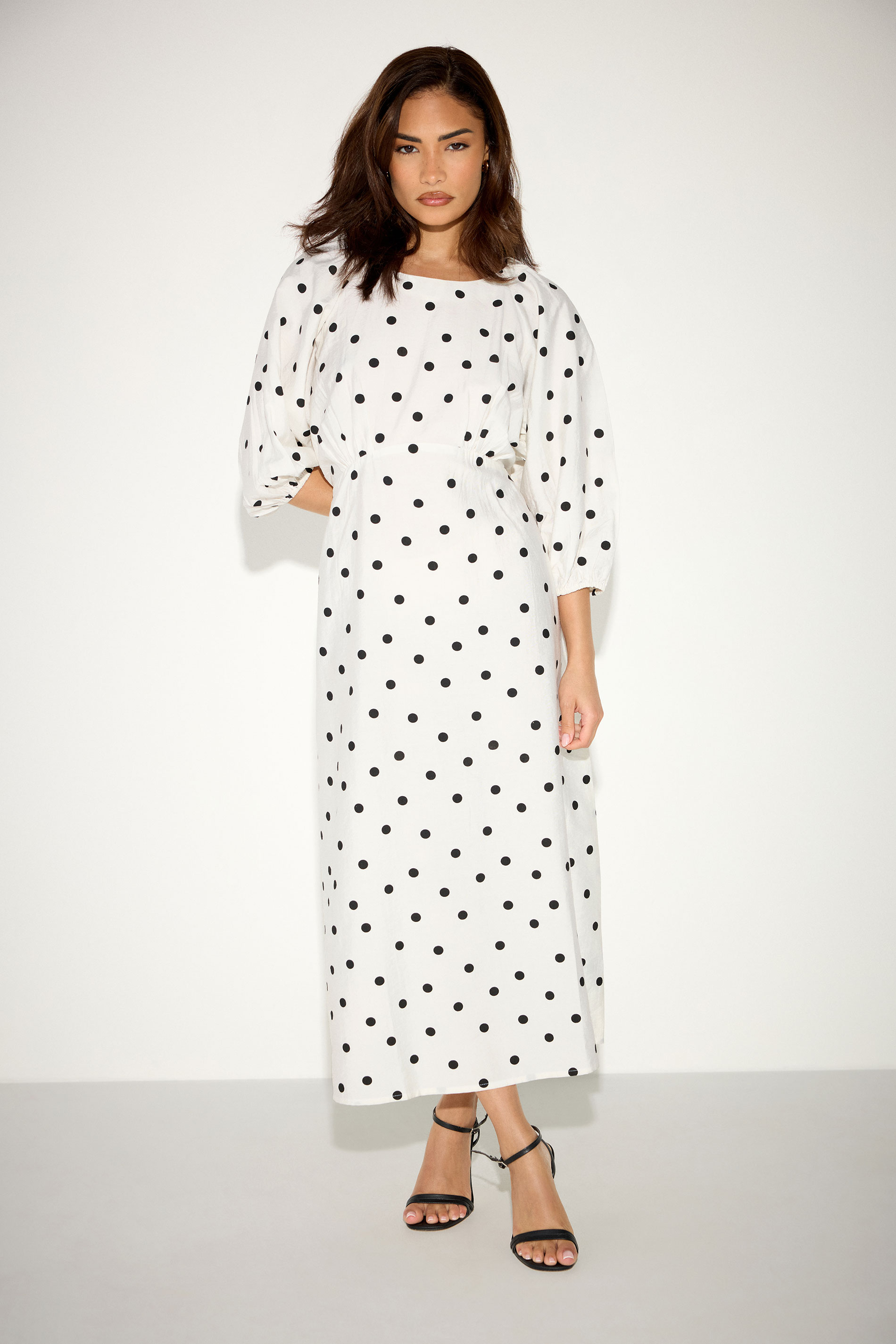 PixieGirl Petite Women's White Polka Dot Cotton Midi Dress | PixieGirl 3