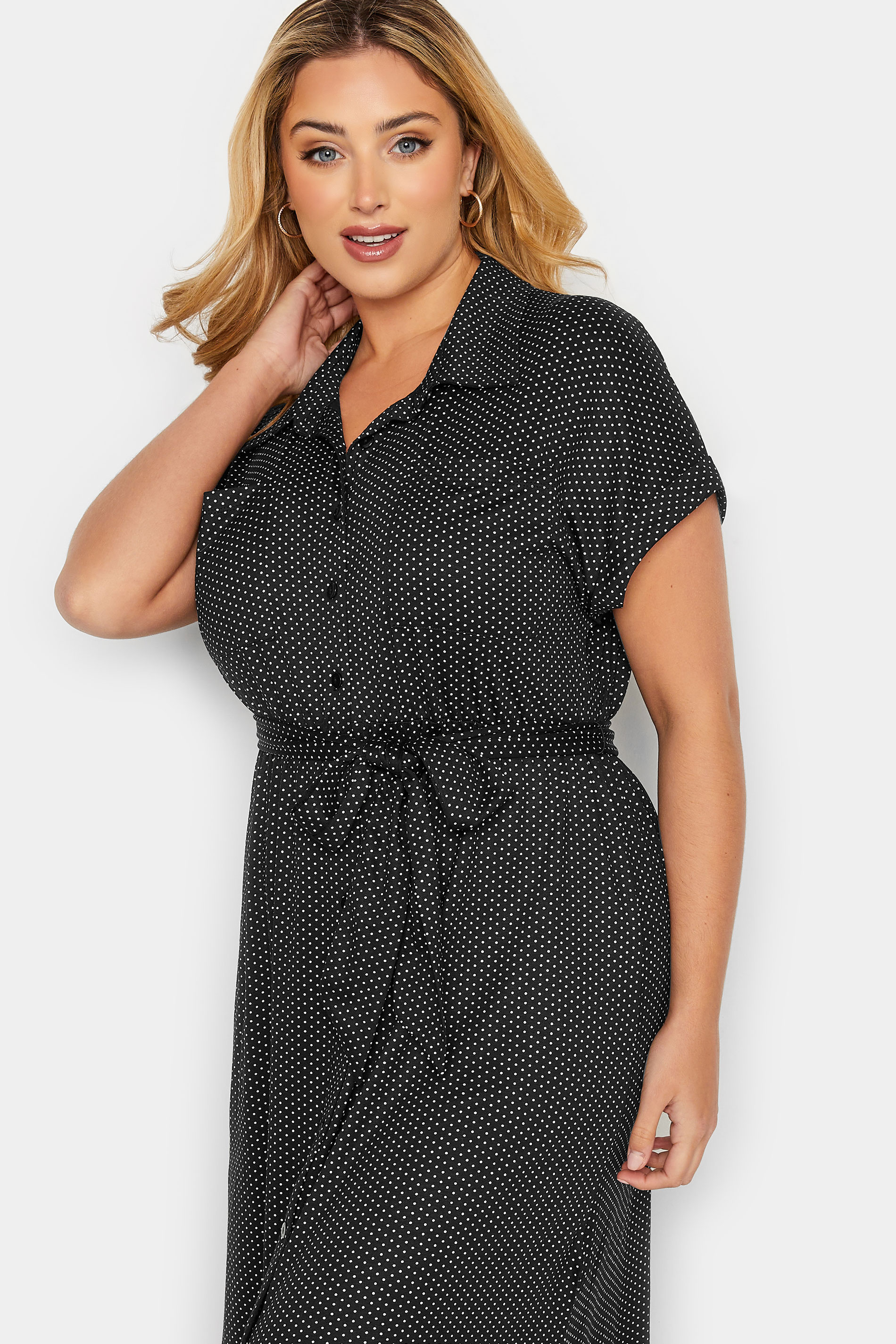 Plus Size Black Polka Dot Print Spilt Hem Midaxi Shirt Dress | Yours ...