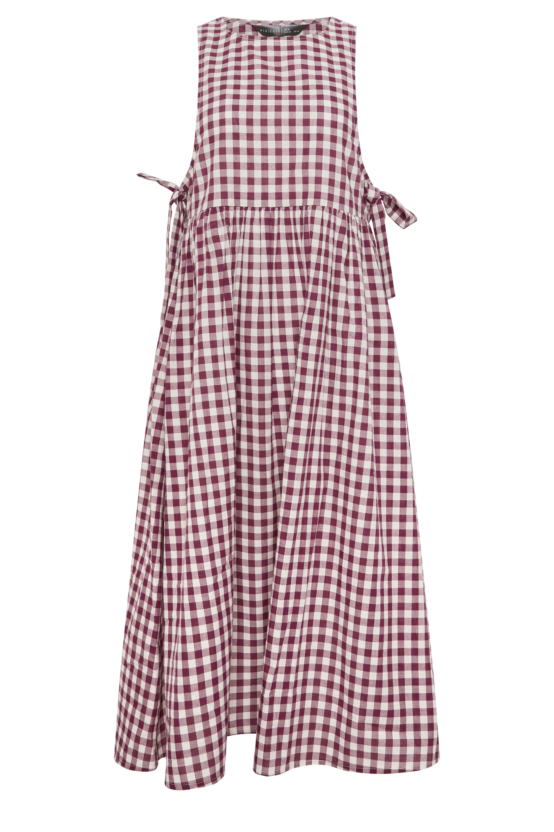 PixieGirl Petite Women's Plum Purple Gingham Cotton Tie Side Pinafore Dress | PixieGirl 5