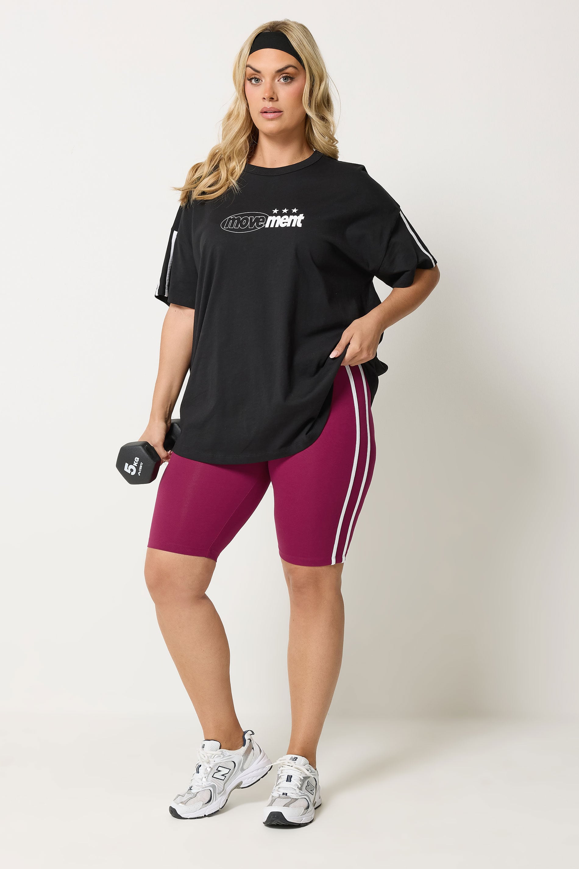 YOURS ACTIVE Plus Size Red Side Contrast Stripe Shorts | Yours Clothing 1