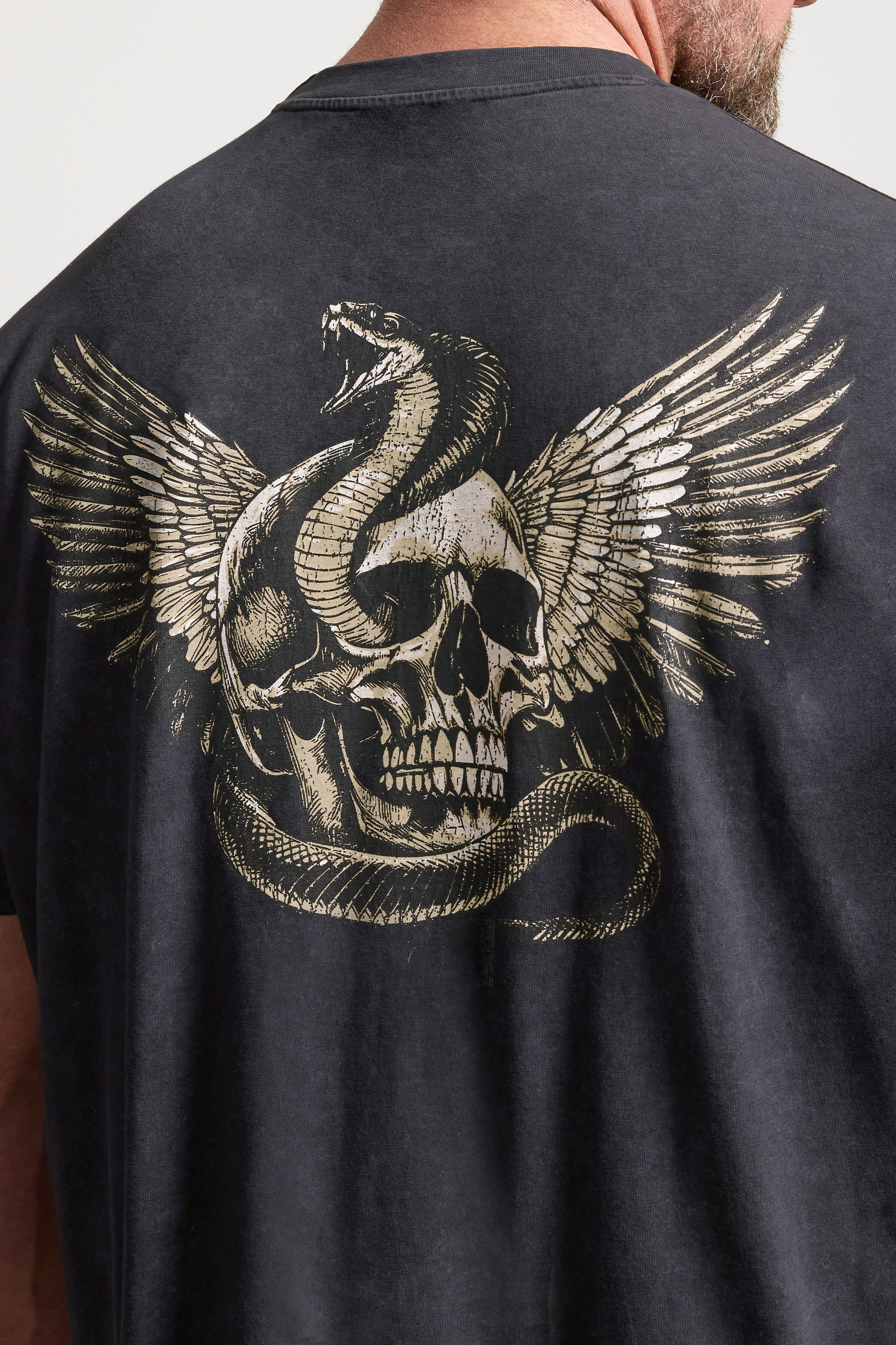 BadRhino Big & Tall Grey Extra Long Snake & Skull Graphic Acid Wash T-Shirt | BadRhino 4