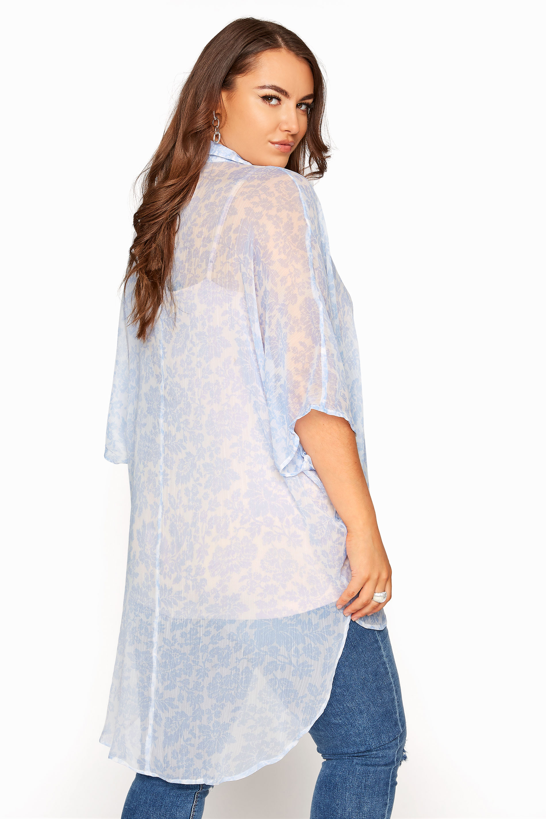 Pale Blue Floral Batwing Shirt | Yours Clothing 3