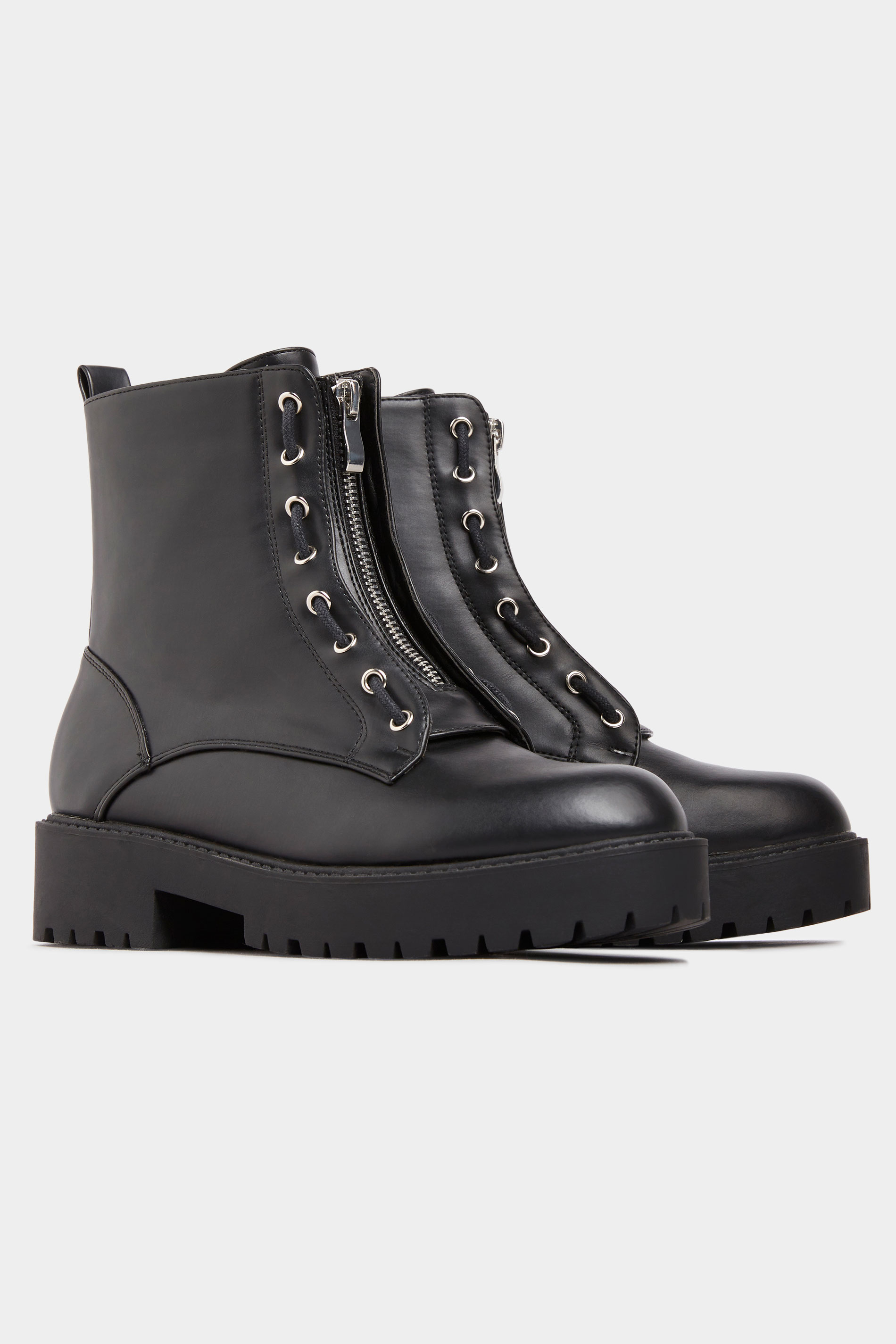 LIMITED COLLECTION Black Vegan Faux Leather Zip Chunky Boots In Wide Fit_C.jpg