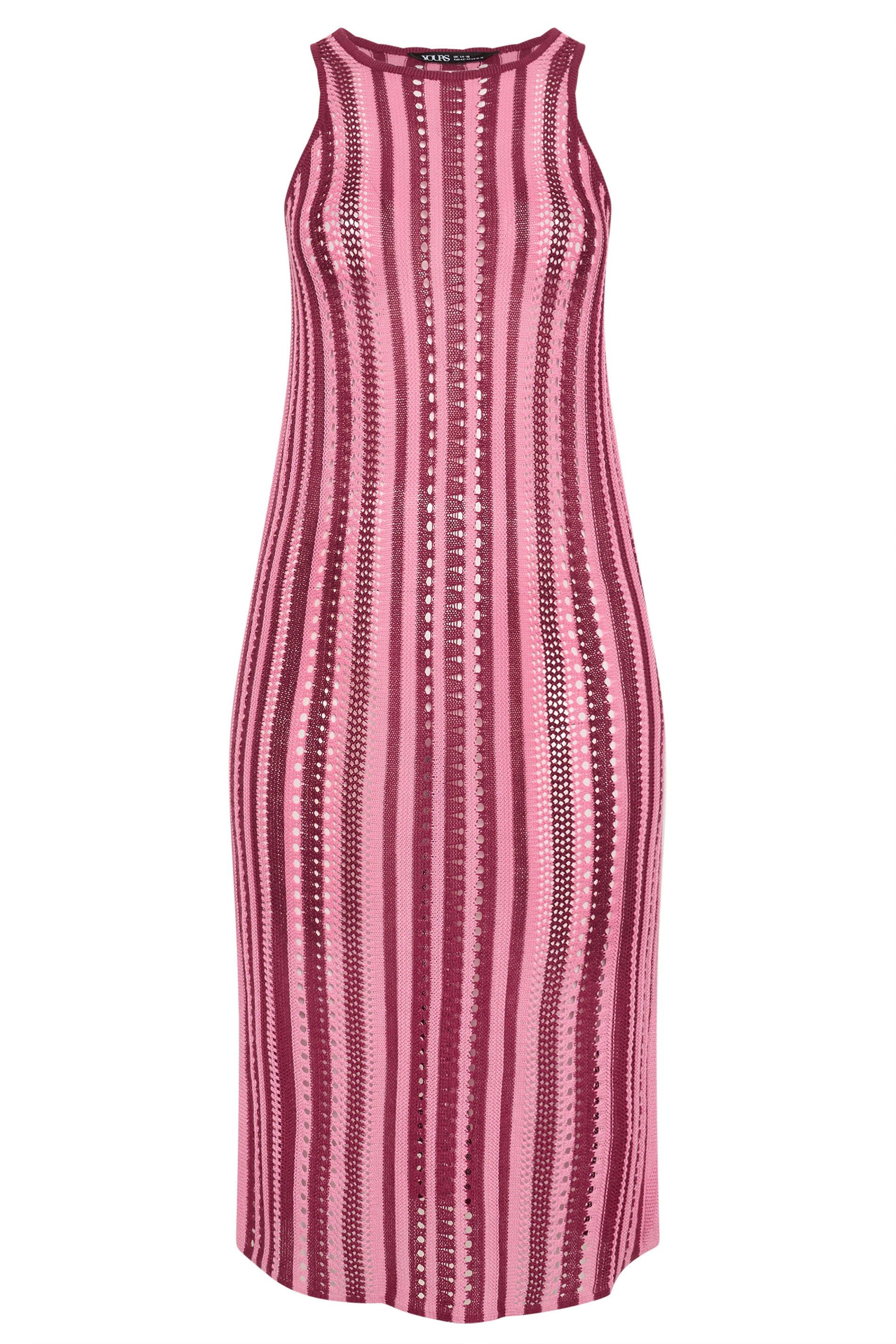 YOURS Plus Size Pink Stripe Knitted Maxi Dress | Yours Clothing 6