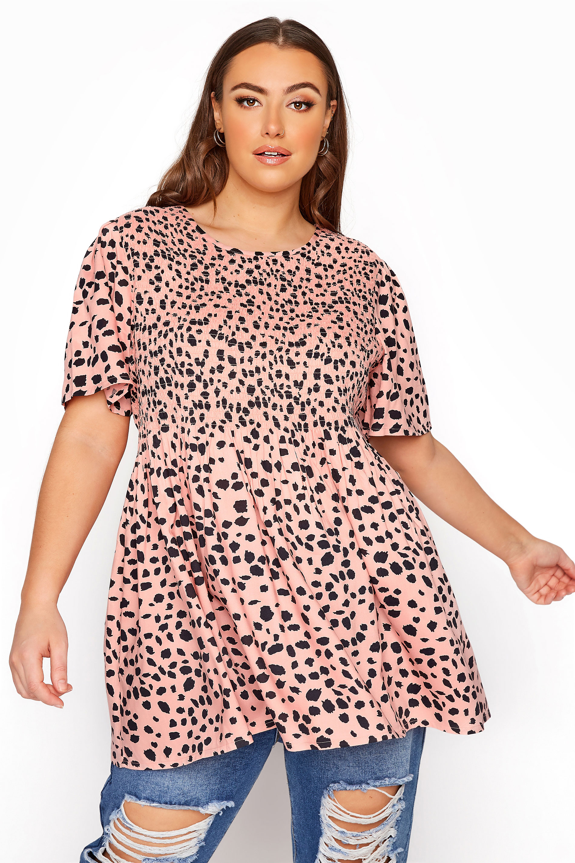 Pink Shirred Animal Print Top | Yours Clothing