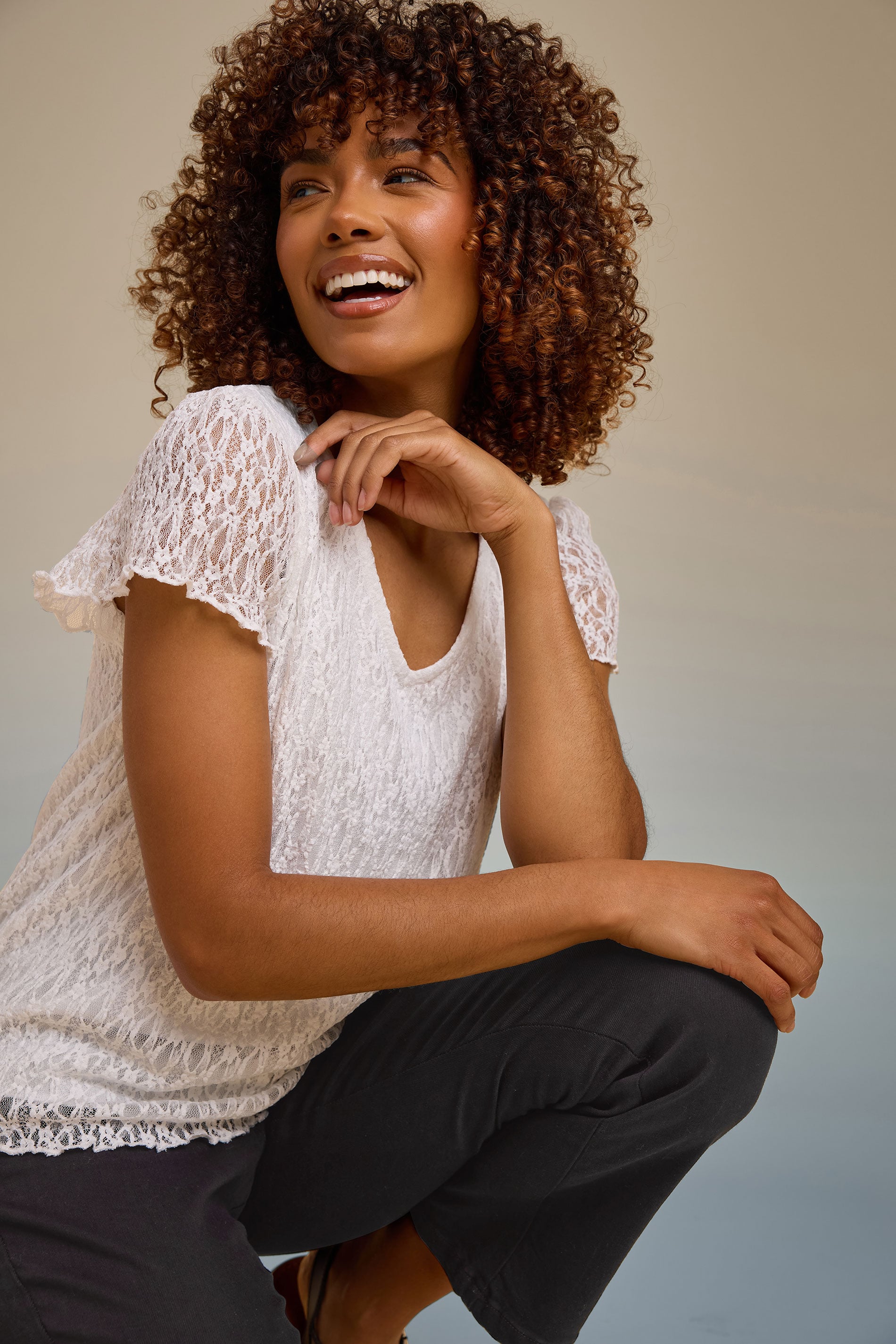 M&Co White Floral Lace V-Neck Top | M&Co 1