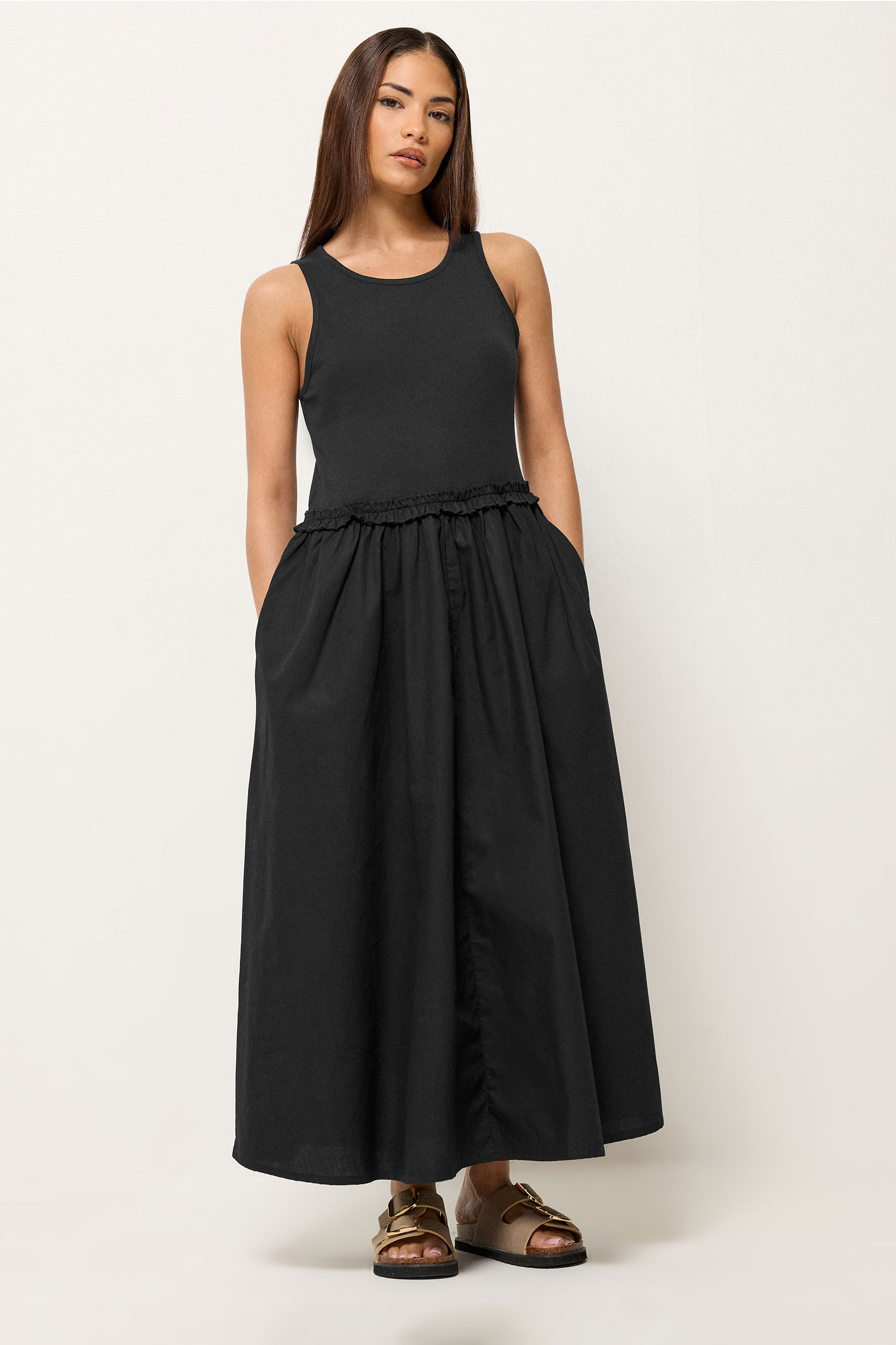 PixieGirl Petite Women's Black Ruffle Detail Midi Dress | PixieGirl 3
