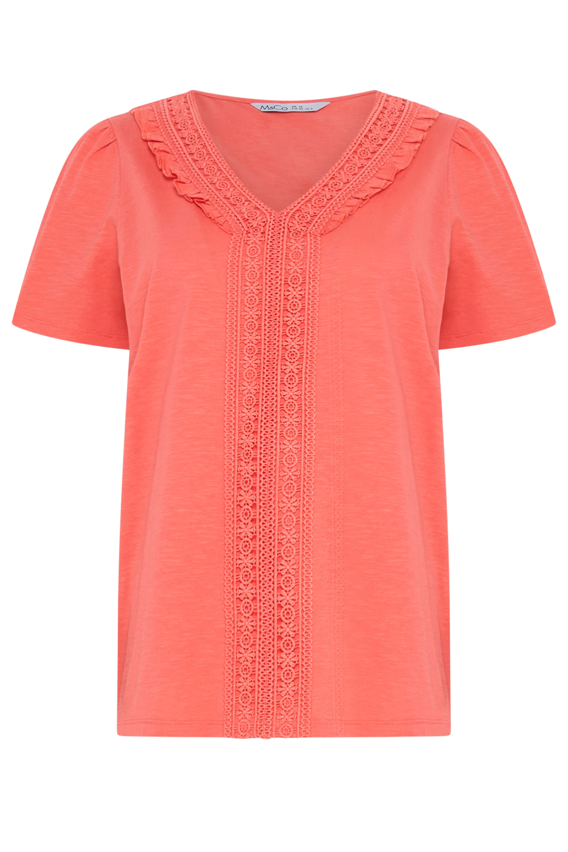 M&Co Coral Short Sleeve Frill Cotton Blouse | M&Co 5