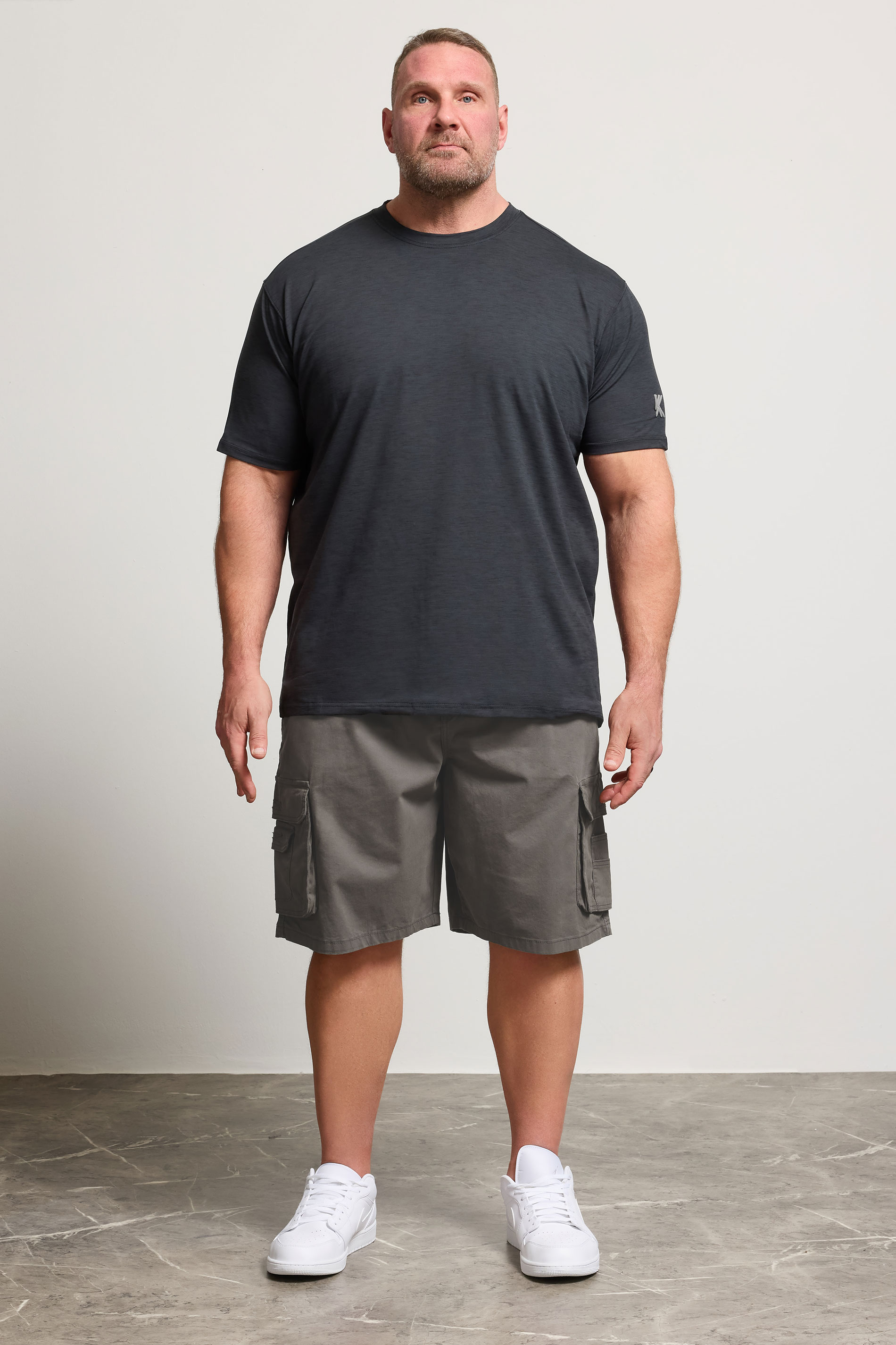 KAM Big & Tall Slate Grey Elastic Waist Cargo Shorts | BadRhino 1