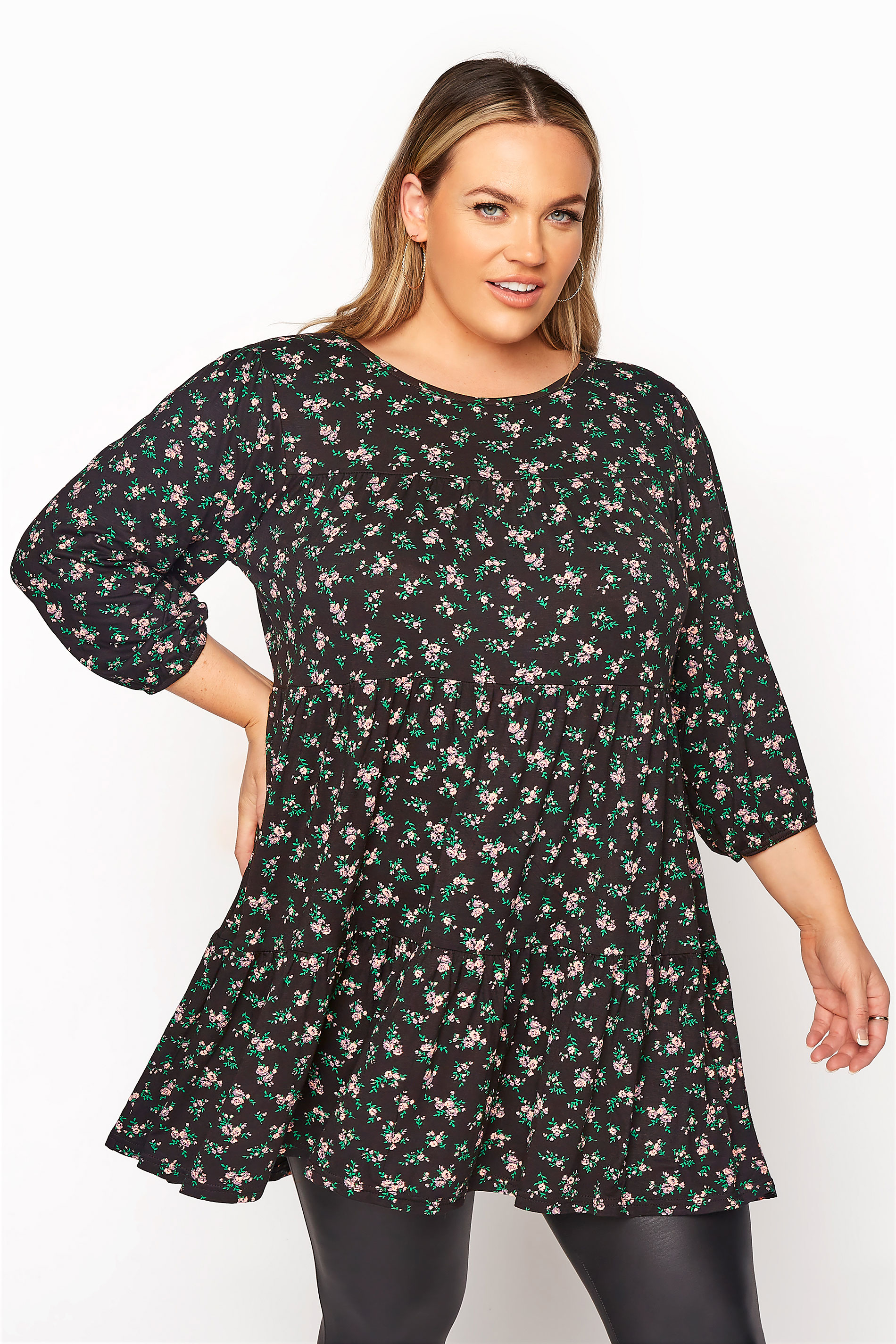 LIMITED COLLECTION Black Floral Print Smock Top_A.jpg