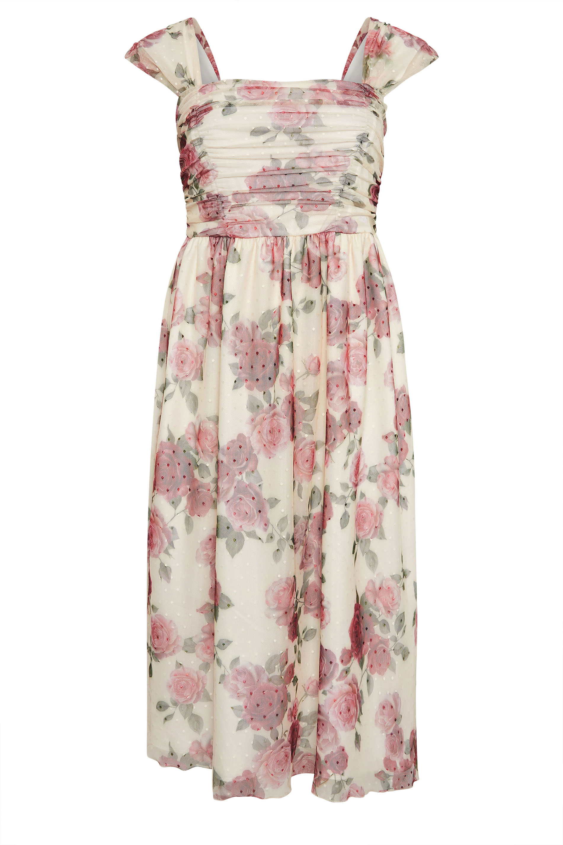 YOURS LONDON Plus Size White Rose Mesh Skater Dress | Yours Clothing 5