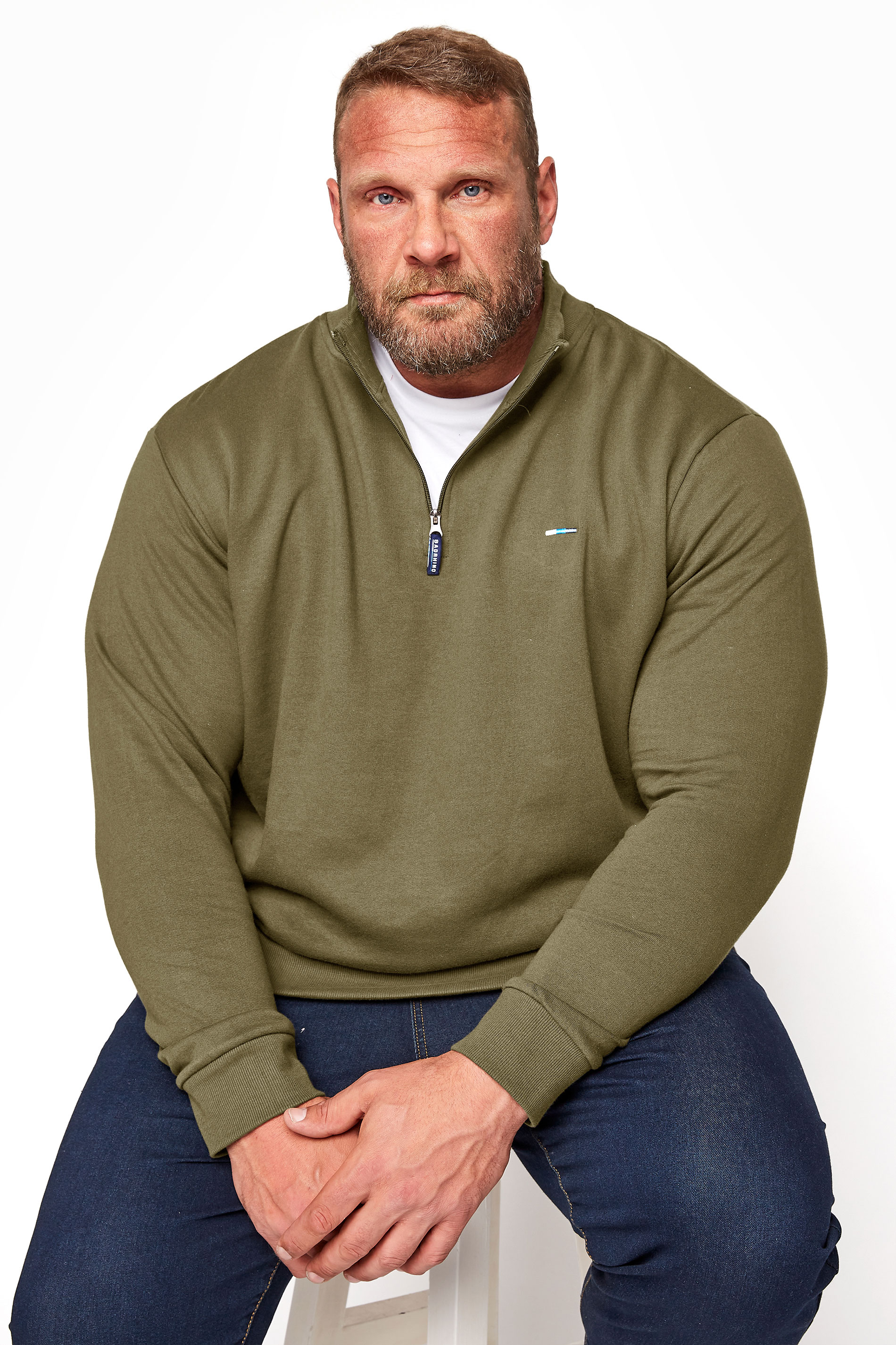 BadRhino Big & Tall Khaki Green Quarter Zip Essential Sweatshirt 1